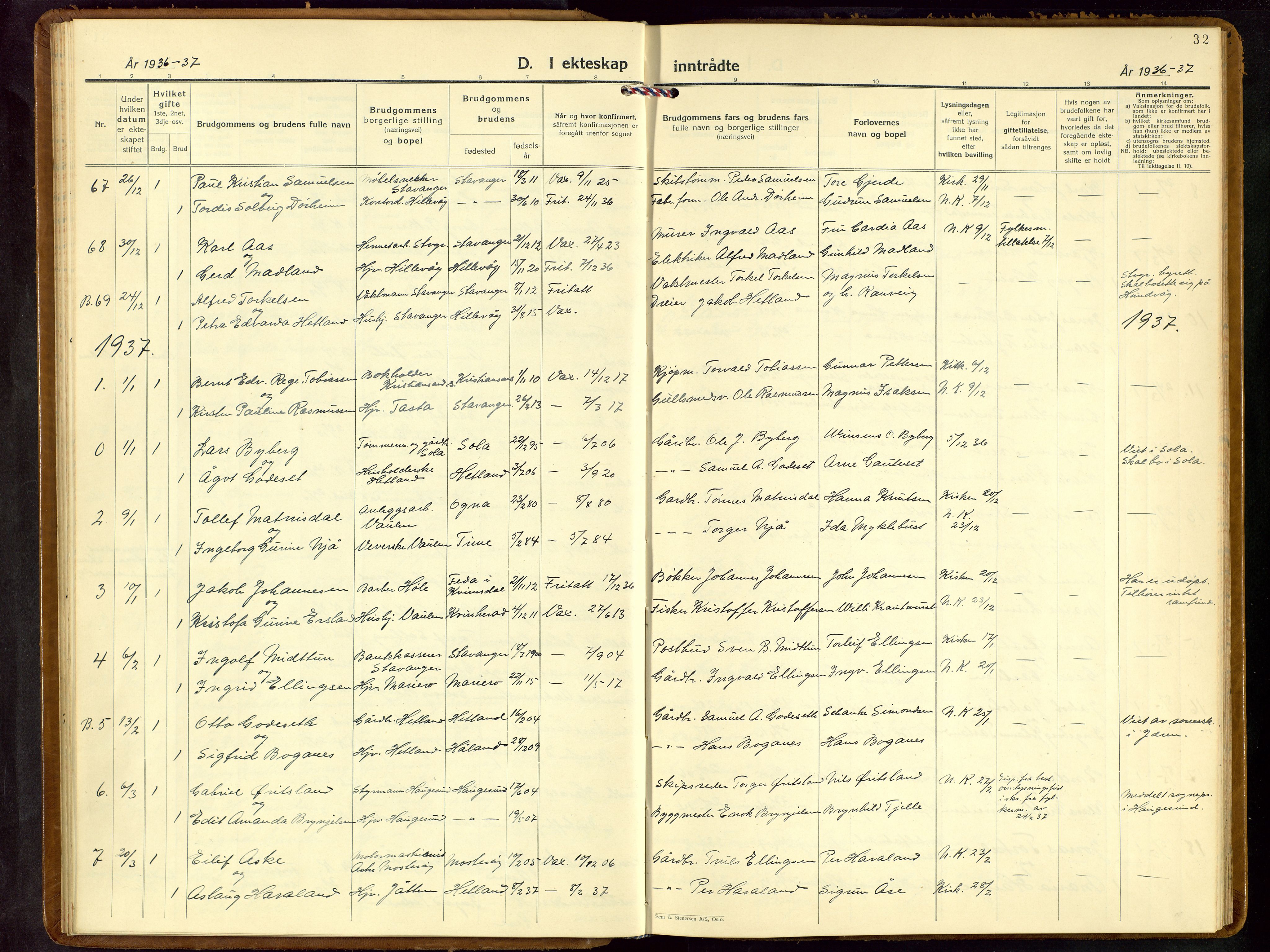 Hetland sokneprestkontor, AV/SAST-A-101826/30/30BB/L0013: Parish register (copy) no. B 13, 1931-1952, p. 32