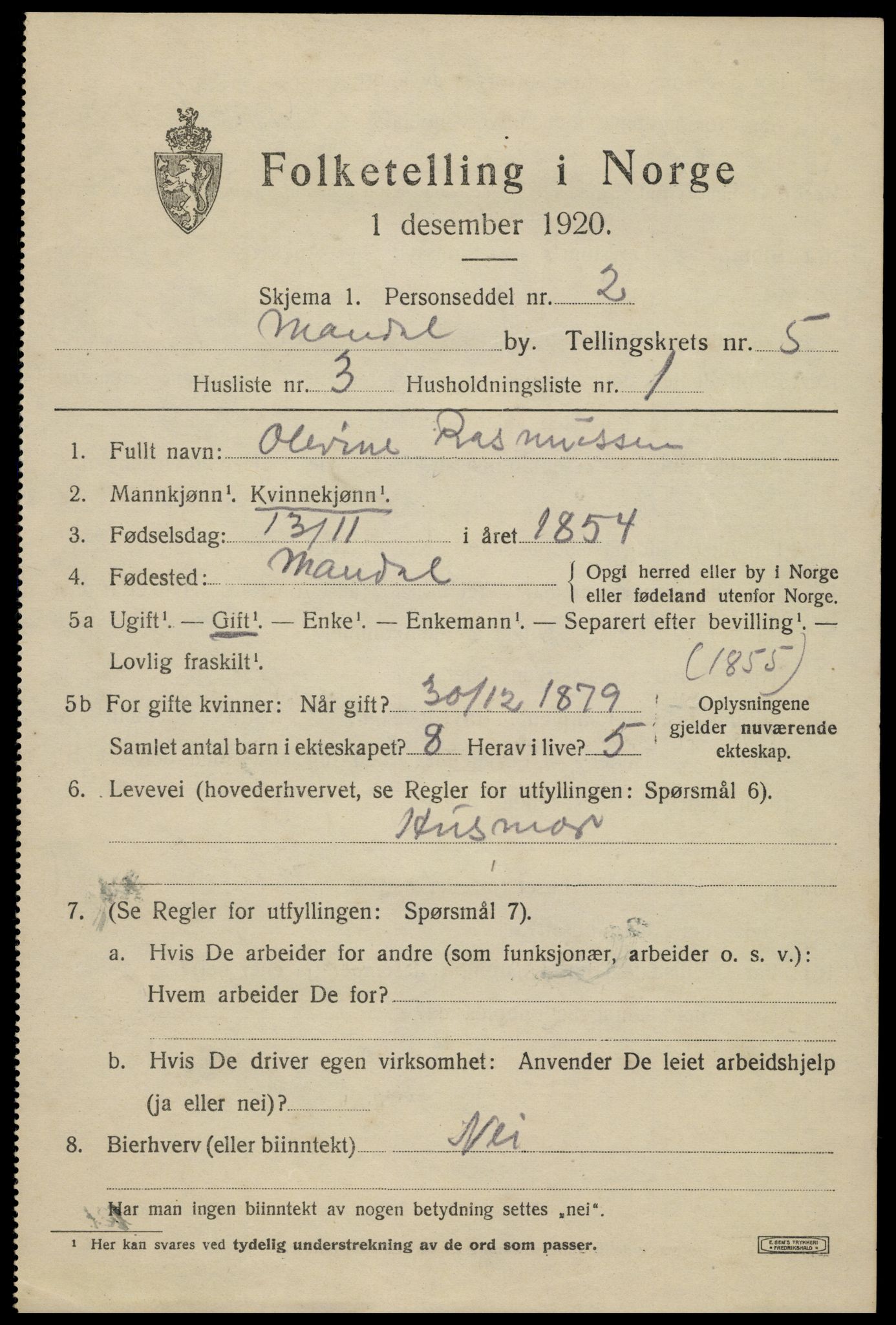 SAK, 1920 census for Mandal, 1920, p. 8223