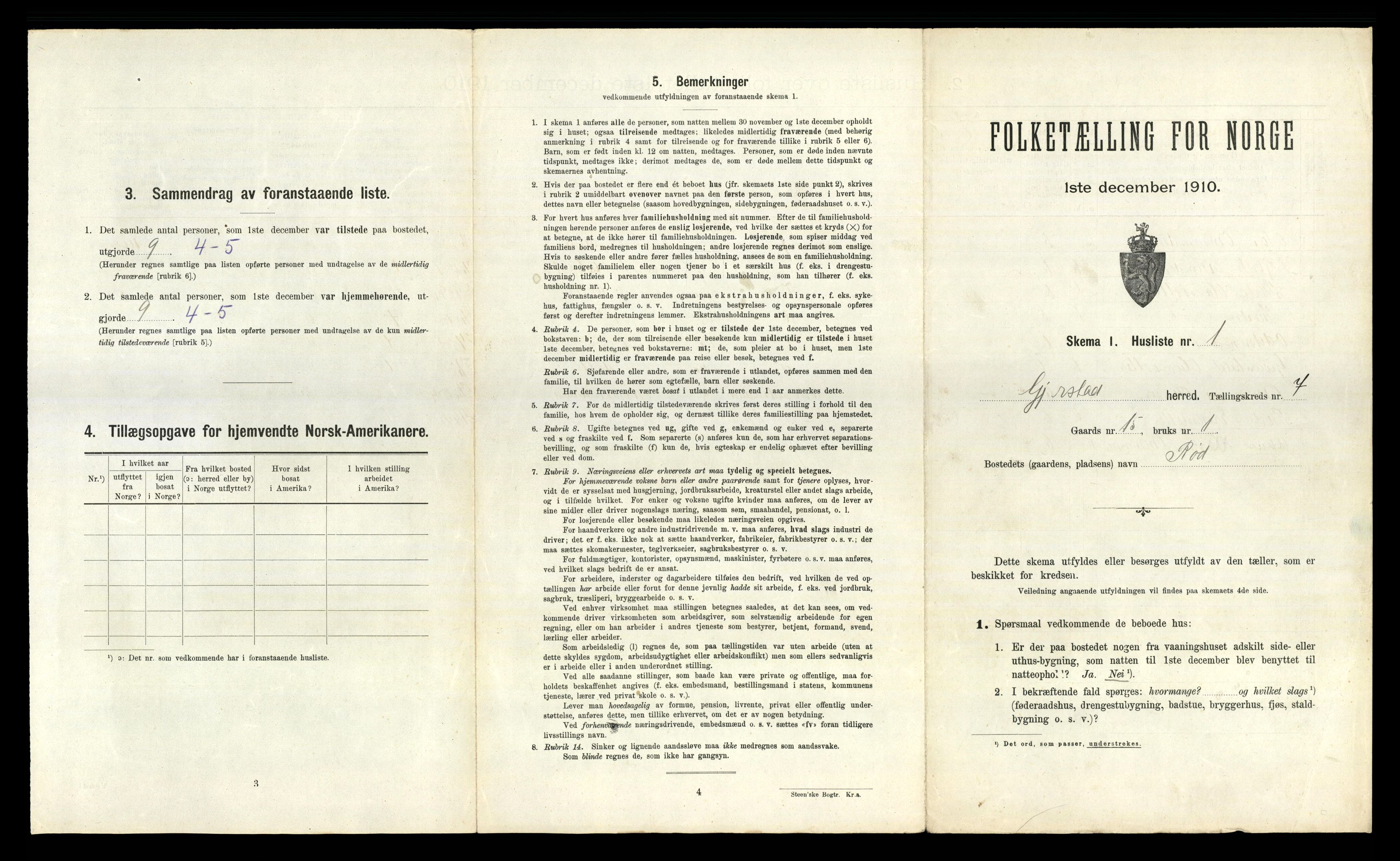 RA, 1910 census for Gjerstad, 1910, p. 539