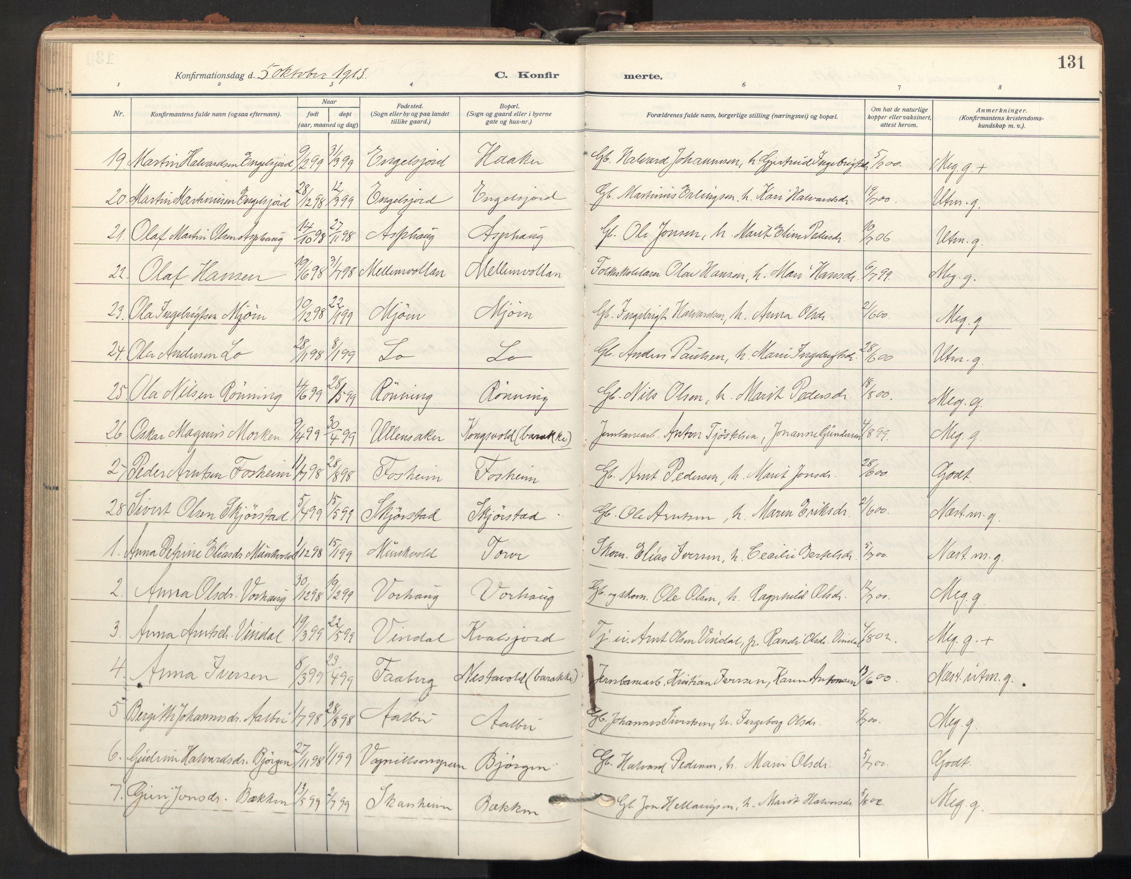 Ministerialprotokoller, klokkerbøker og fødselsregistre - Sør-Trøndelag, AV/SAT-A-1456/678/L0909: Parish register (official) no. 678A17, 1912-1930, p. 131