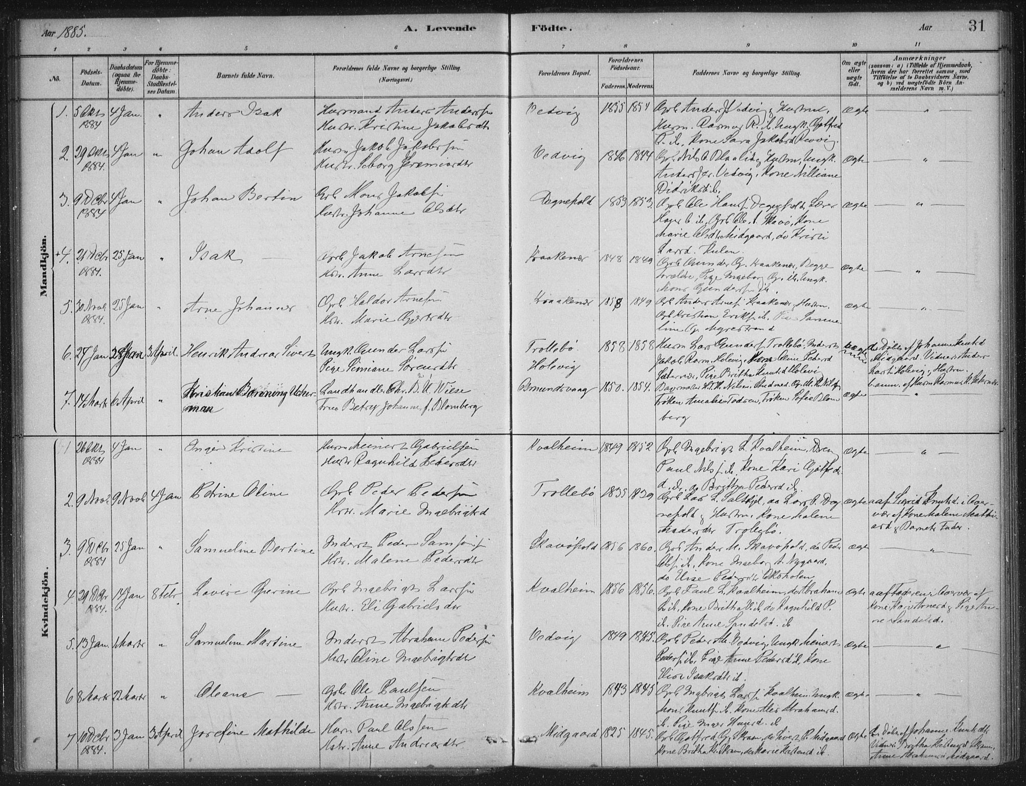 Selje sokneprestembete, AV/SAB-A-99938/H/Ha/Haa/Haac/L0001: Parish register (official) no. C  1, 1881-1888, p. 31