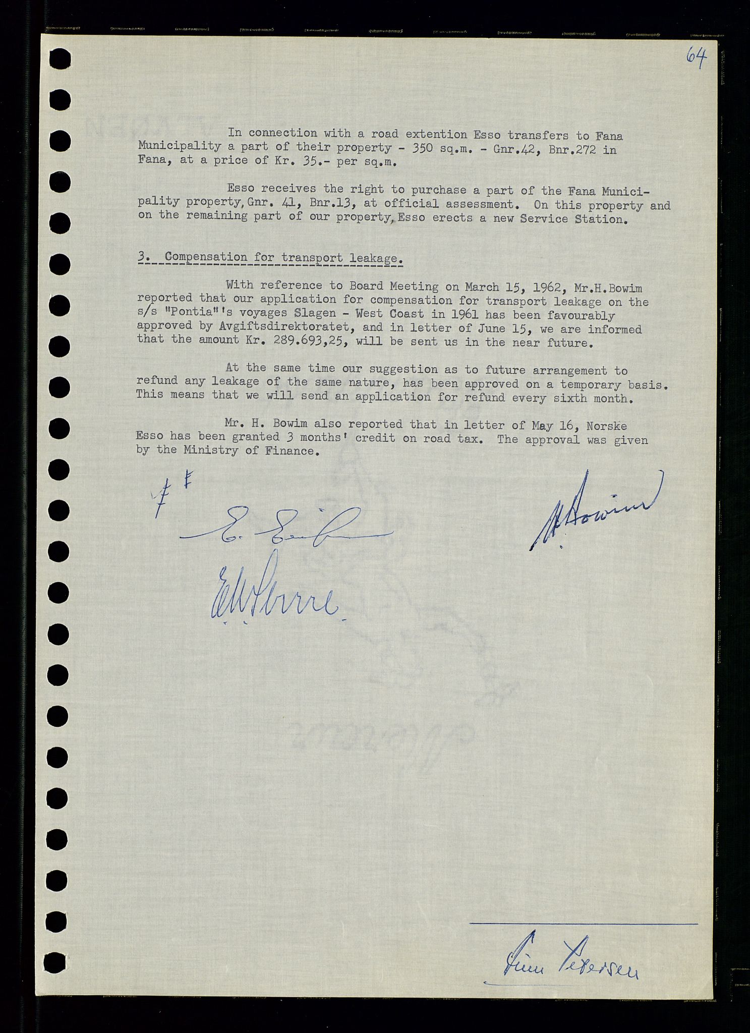 Pa 0982 - Esso Norge A/S, AV/SAST-A-100448/A/Aa/L0001/0003: Den administrerende direksjon Board minutes (styrereferater) / Den administrerende direksjon Board minutes (styrereferater), 1962, p. 64