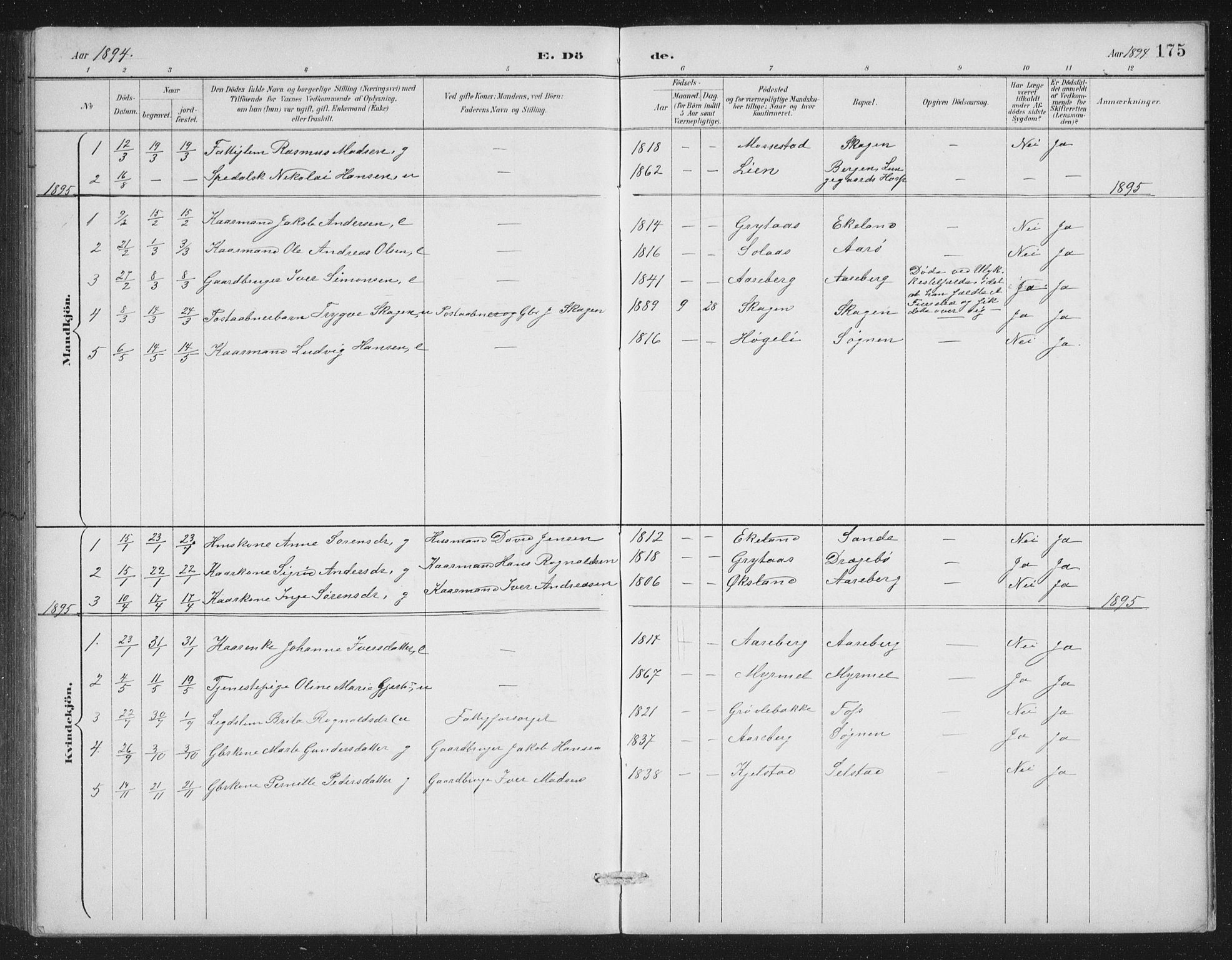 Gaular sokneprestembete, SAB/A-80001/H/Hab: Parish register (copy) no. A 4, 1889-1912, p. 175