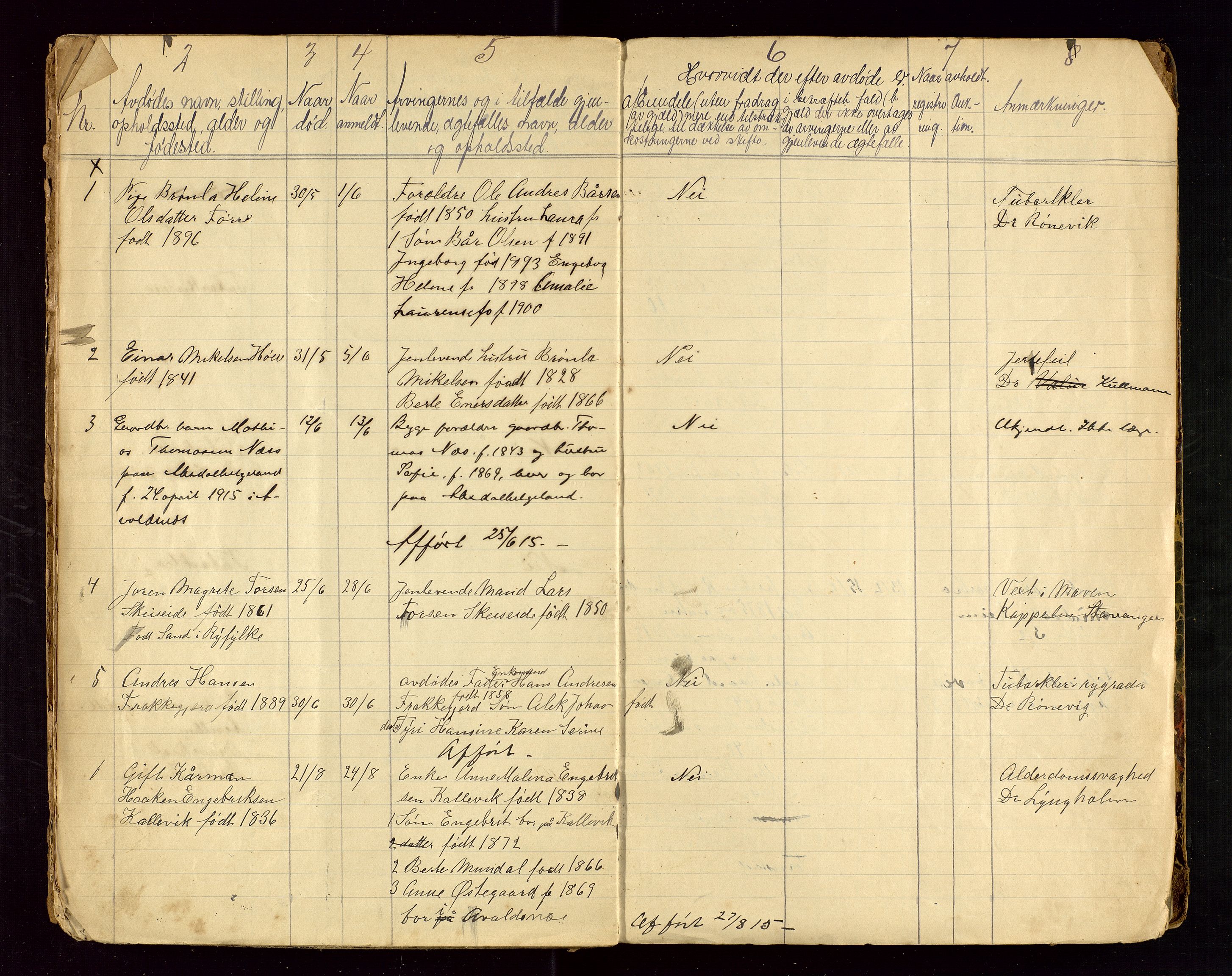 Avaldsnes lensmannskontor, AV/SAST-A-100286/Gga/L0001: "Dødslistene Avaldsnæs Prtgd  2 - 87  Kopervig Sogn  38 - 120", 1897-1916