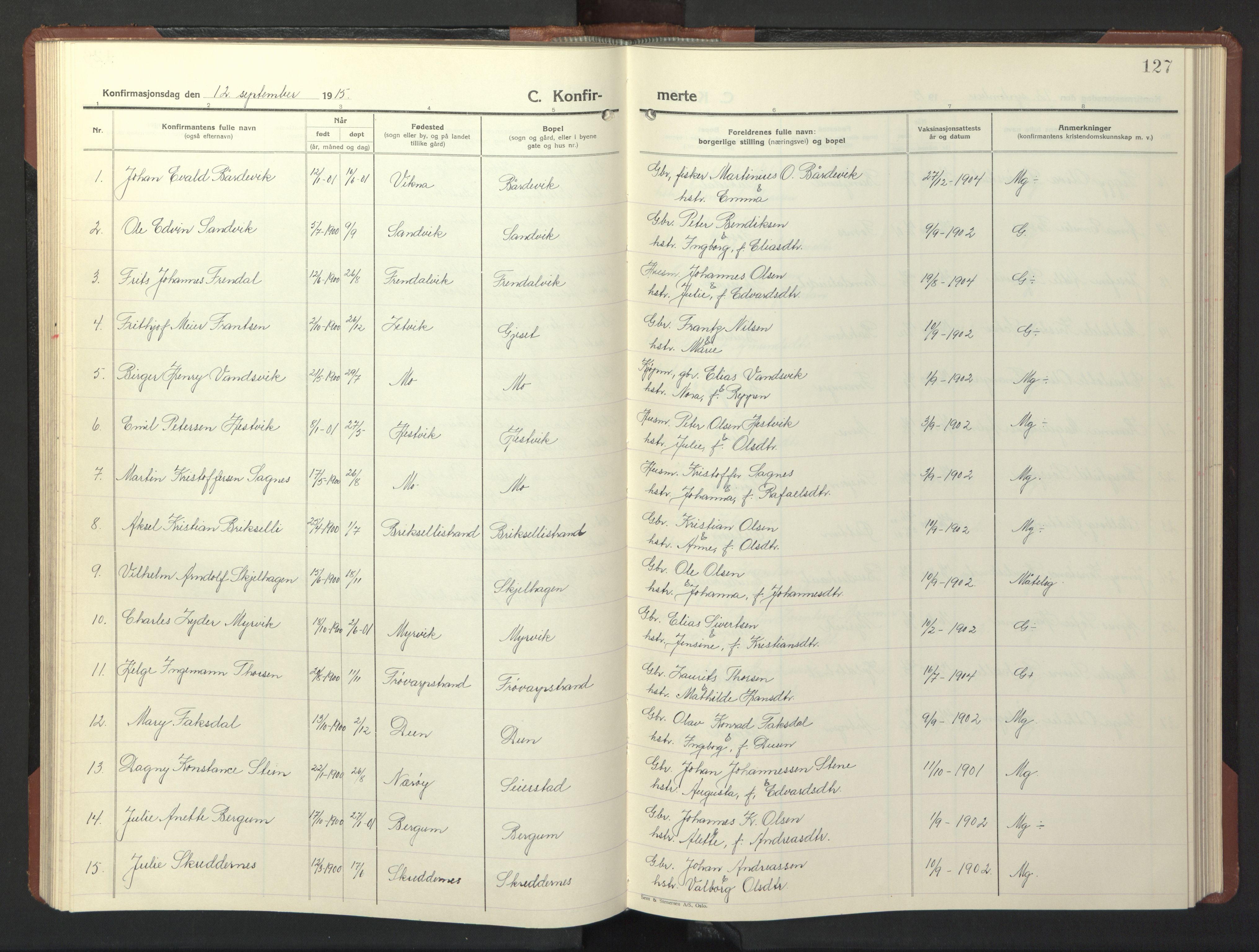 Ministerialprotokoller, klokkerbøker og fødselsregistre - Nord-Trøndelag, SAT/A-1458/773/L0625: Parish register (copy) no. 773C01, 1910-1952, p. 127