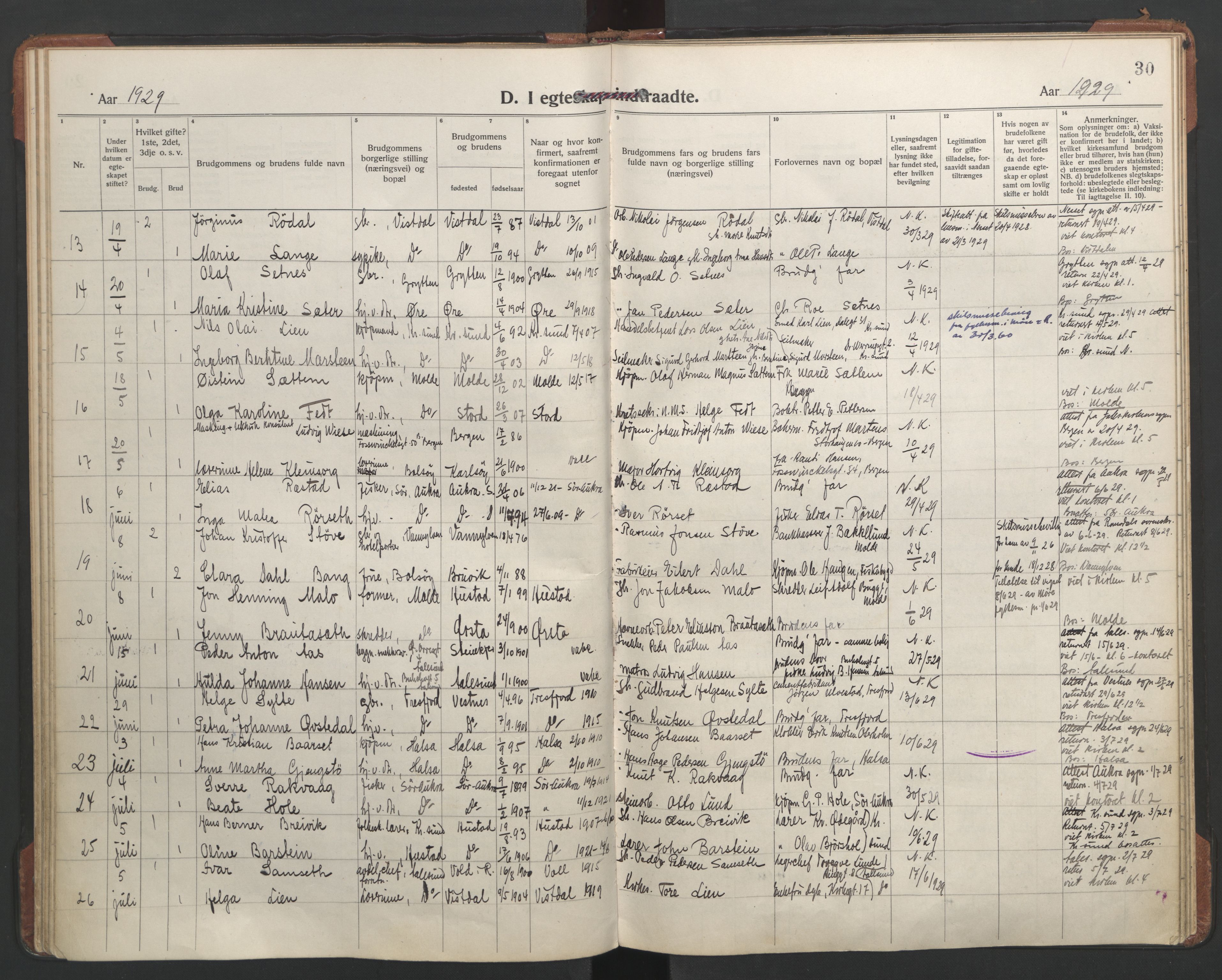 Ministerialprotokoller, klokkerbøker og fødselsregistre - Møre og Romsdal, AV/SAT-A-1454/558/L0698: Parish register (official) no. 558A12, 1922-1937, p. 30