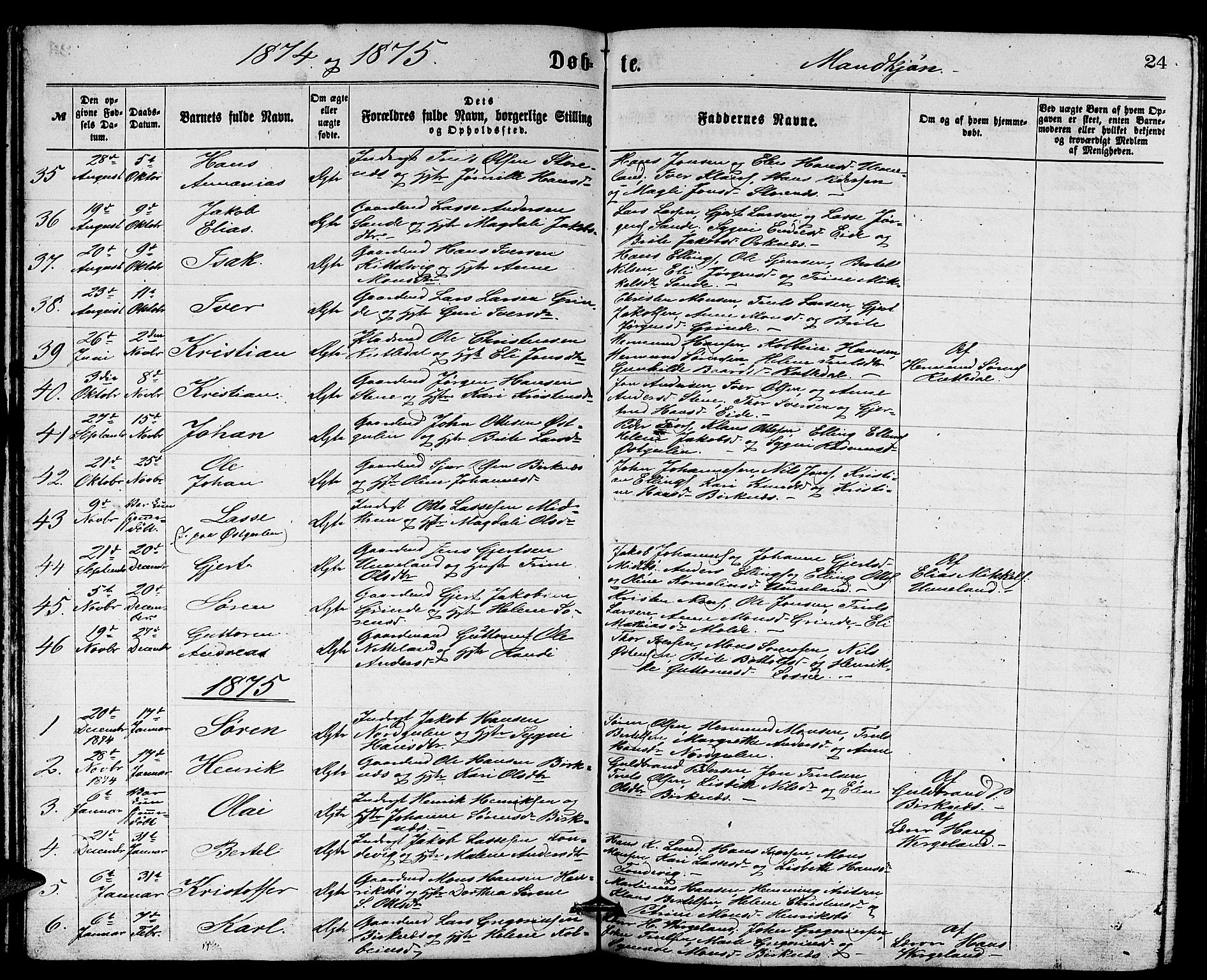 Gulen sokneprestembete, SAB/A-80201/H/Hab/Habb/L0002: Parish register (copy) no. B 2, 1867-1883, p. 24