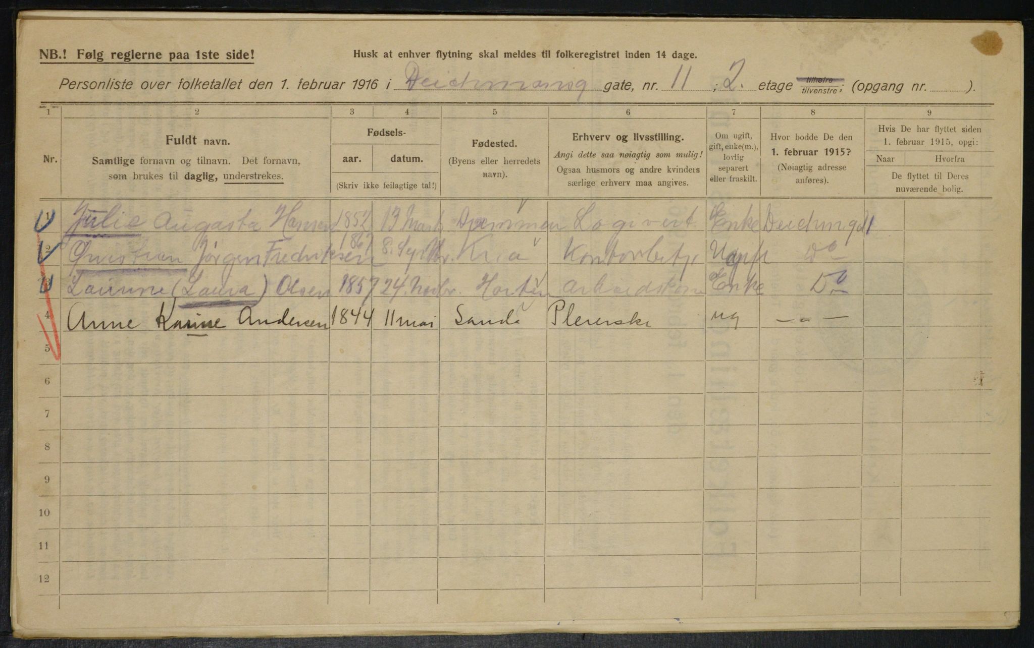 OBA, Municipal Census 1916 for Kristiania, 1916, p. 15695