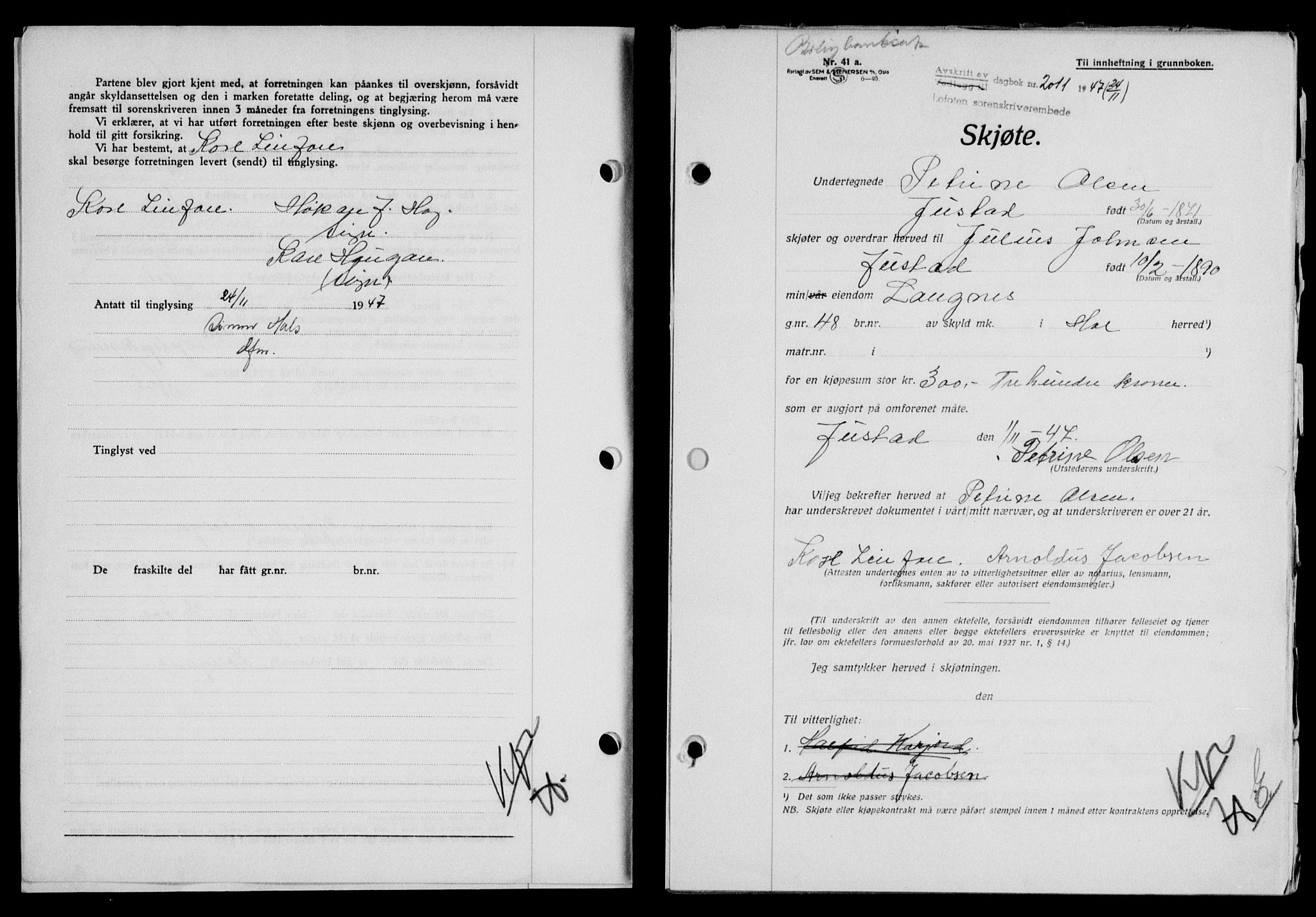 Lofoten sorenskriveri, SAT/A-0017/1/2/2C/L0017a: Mortgage book no. 17a, 1947-1948, Diary no: : 2011/1947