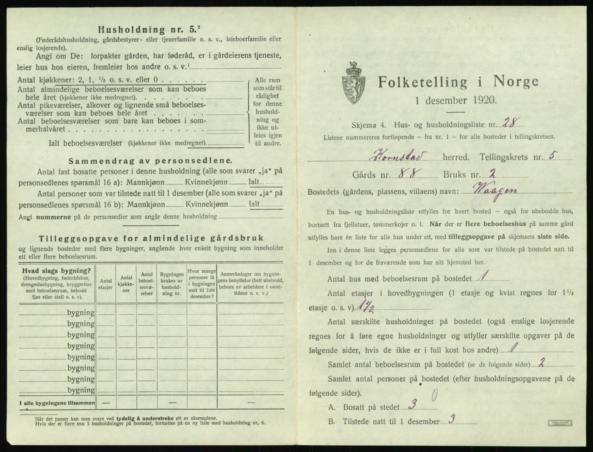 SAT, 1920 census for Kornstad, 1920, p. 419