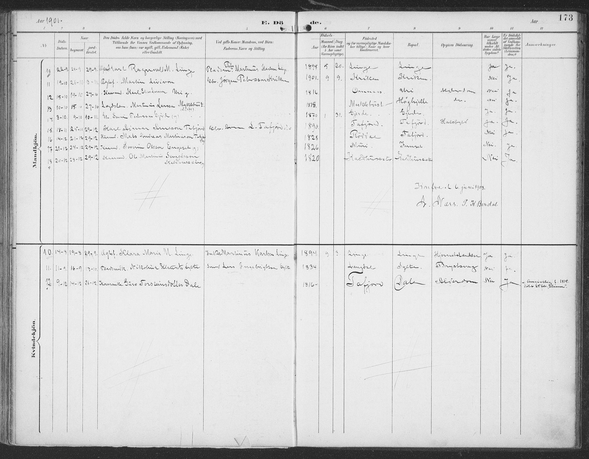 Ministerialprotokoller, klokkerbøker og fødselsregistre - Møre og Romsdal, SAT/A-1454/519/L0256: Parish register (official) no. 519A15, 1895-1912, p. 173