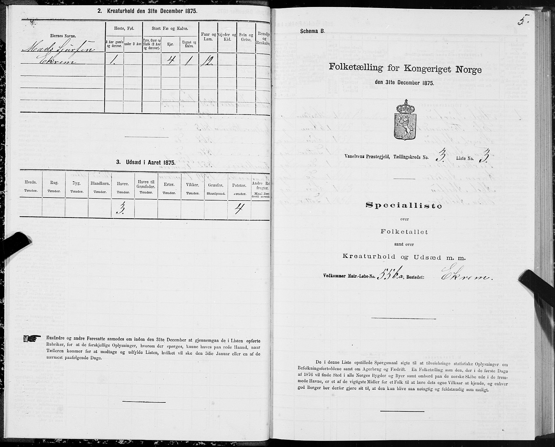 SAT, 1875 census for 1511P Vanylven, 1875, p. 2005