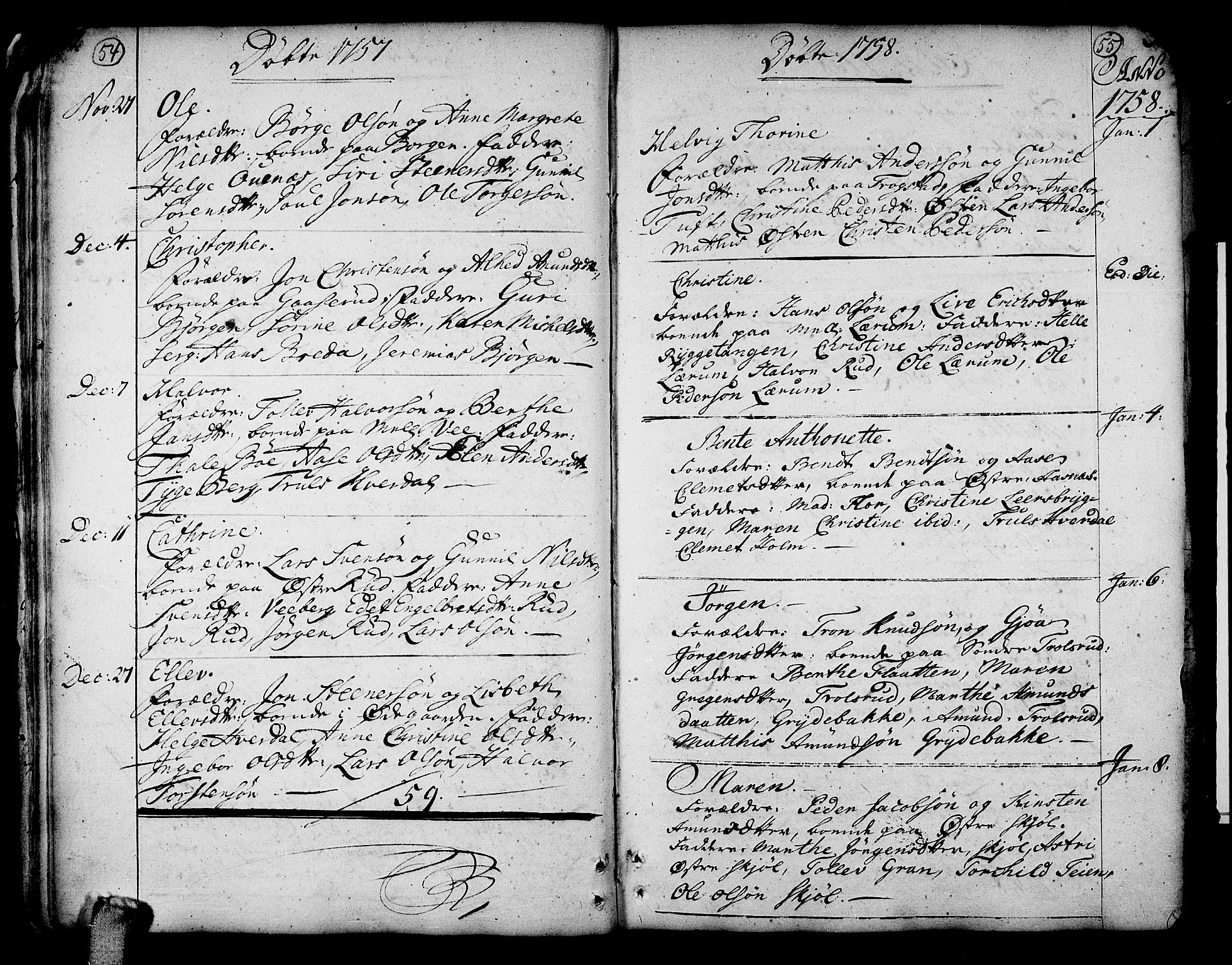 Sande Kirkebøker, AV/SAKO-A-53/F/Fa/L0001: Parish register (official) no. 1, 1753-1803, p. 54-55