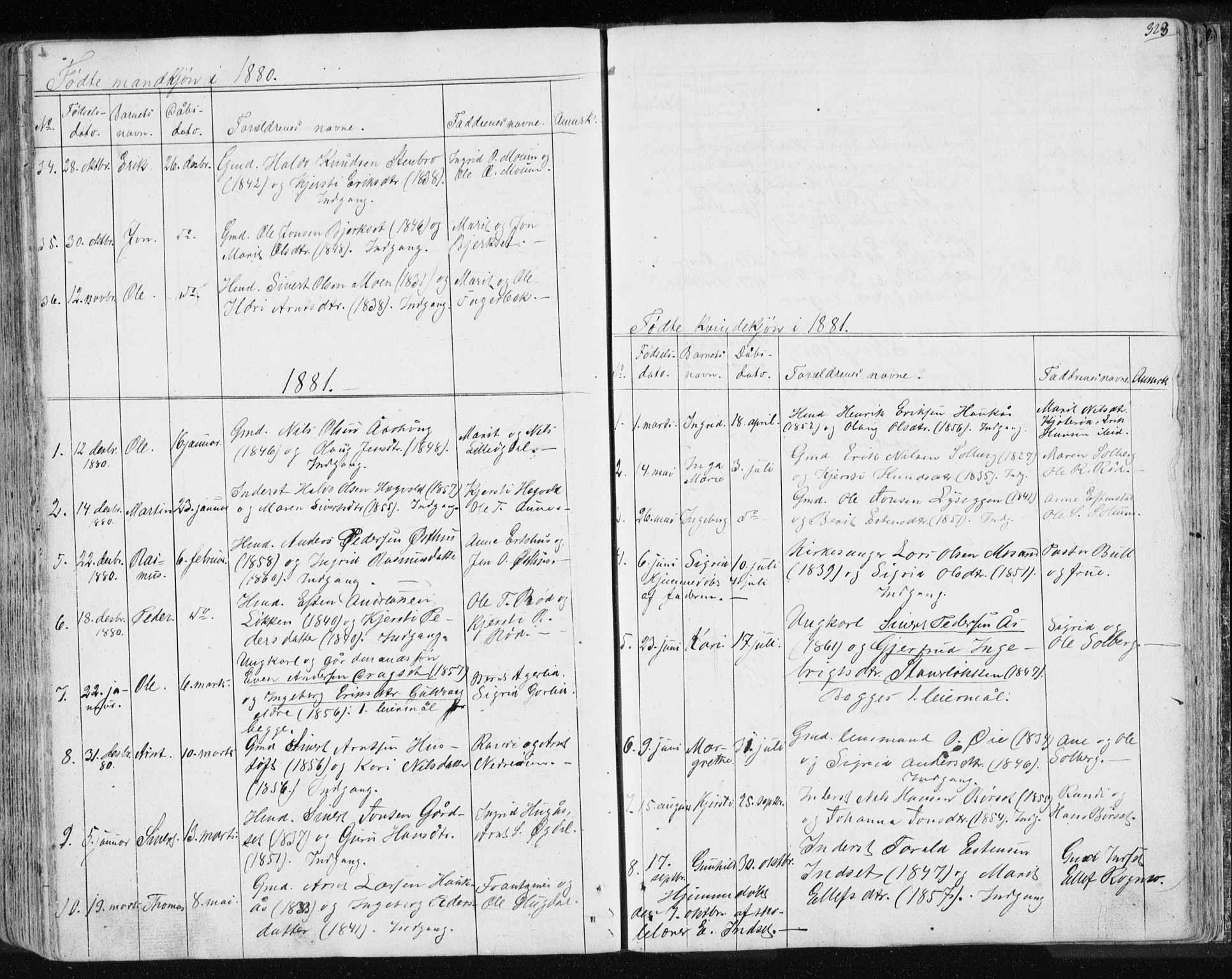 Ministerialprotokoller, klokkerbøker og fødselsregistre - Sør-Trøndelag, SAT/A-1456/689/L1043: Parish register (copy) no. 689C02, 1816-1892, p. 323
