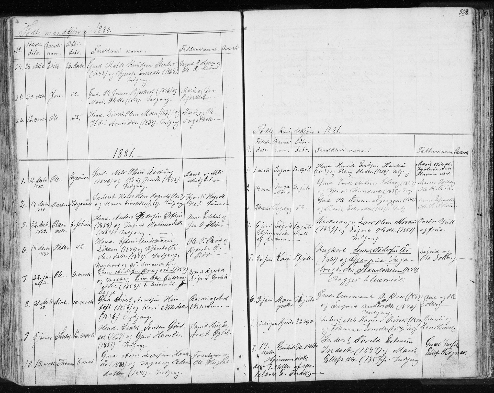 Ministerialprotokoller, klokkerbøker og fødselsregistre - Sør-Trøndelag, AV/SAT-A-1456/689/L1043: Parish register (copy) no. 689C02, 1816-1892, p. 323