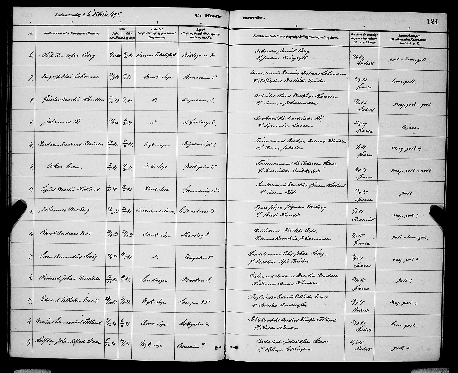 Domkirken sokneprestembete, SAB/A-74801/H/Hab/L0024: Parish register (copy) no. C 4, 1880-1899, p. 124