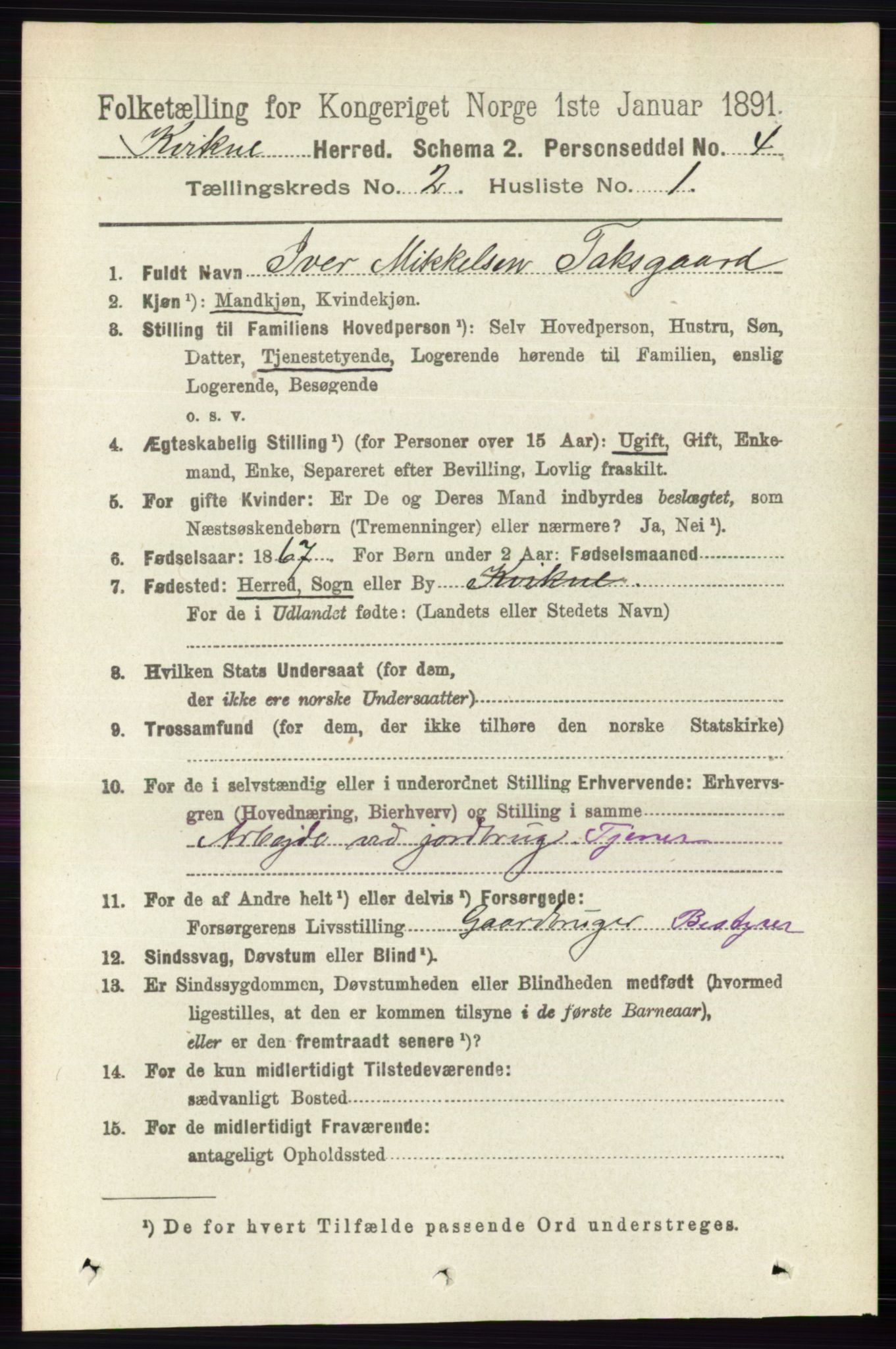 RA, 1891 census for 0440 Kvikne, 1891, p. 302