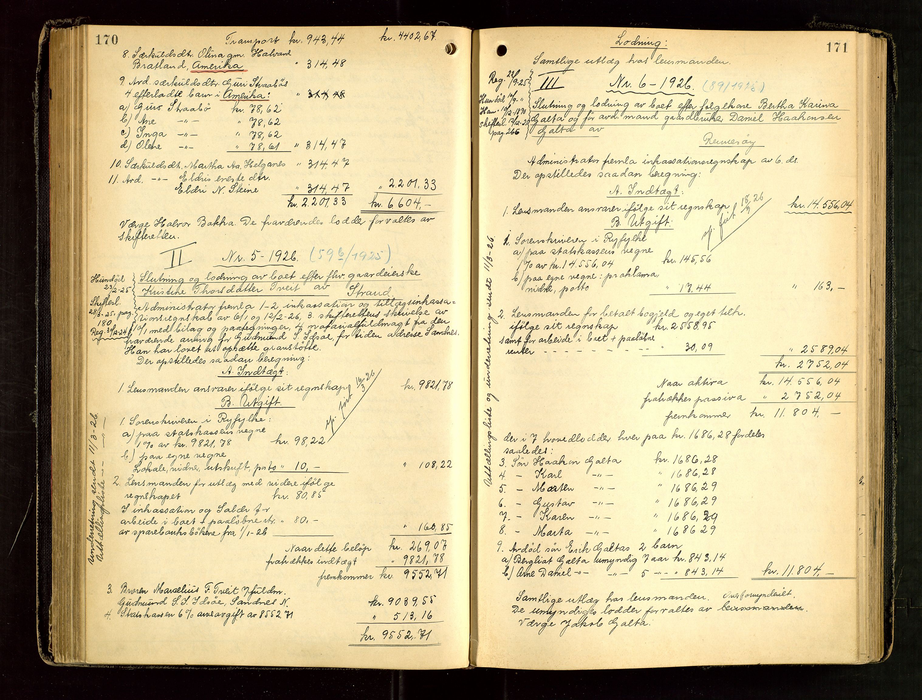 Ryfylke tingrett, AV/SAST-A-100055/001/IV/IVG/L0006: Skifteutlodningsprotokoll Med register, 1924-1929, p. 170-171