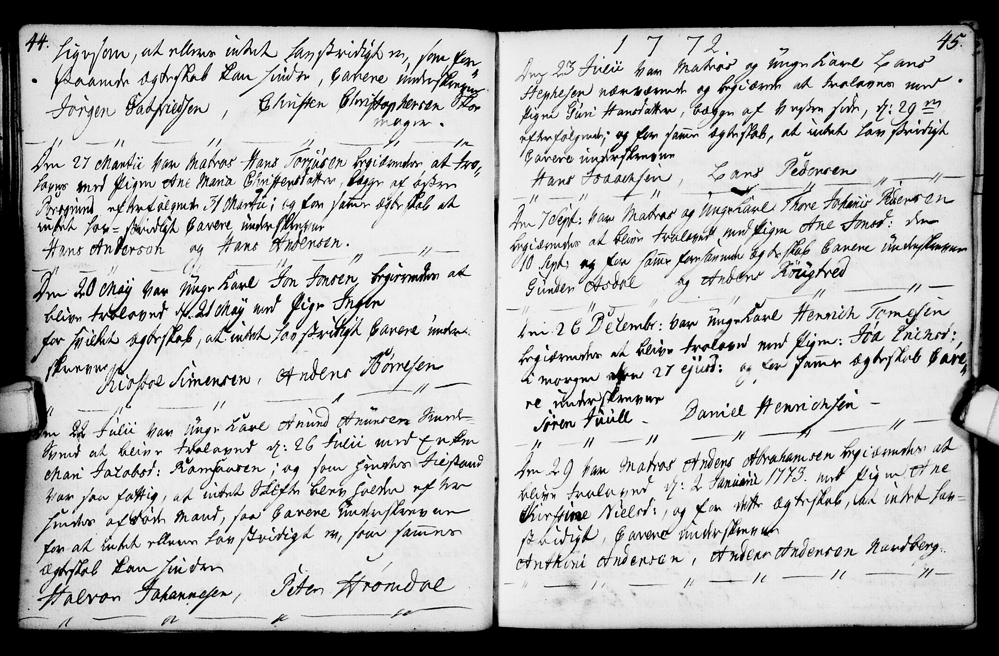 Porsgrunn kirkebøker , AV/SAKO-A-104/F/Fa/L0003: Parish register (official) no. 3, 1764-1814, p. 44-45