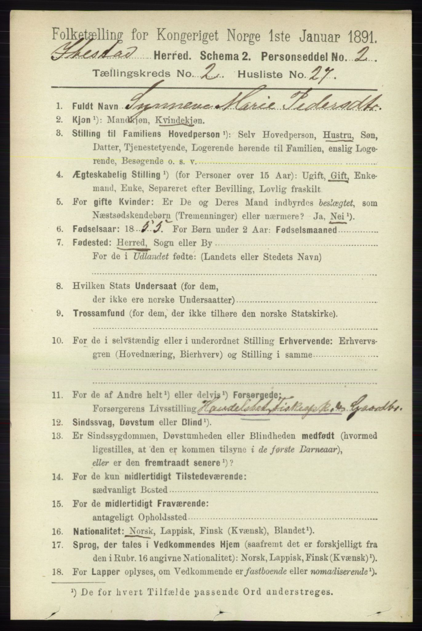 RA, 1891 census for 1917 Ibestad, 1891, p. 985