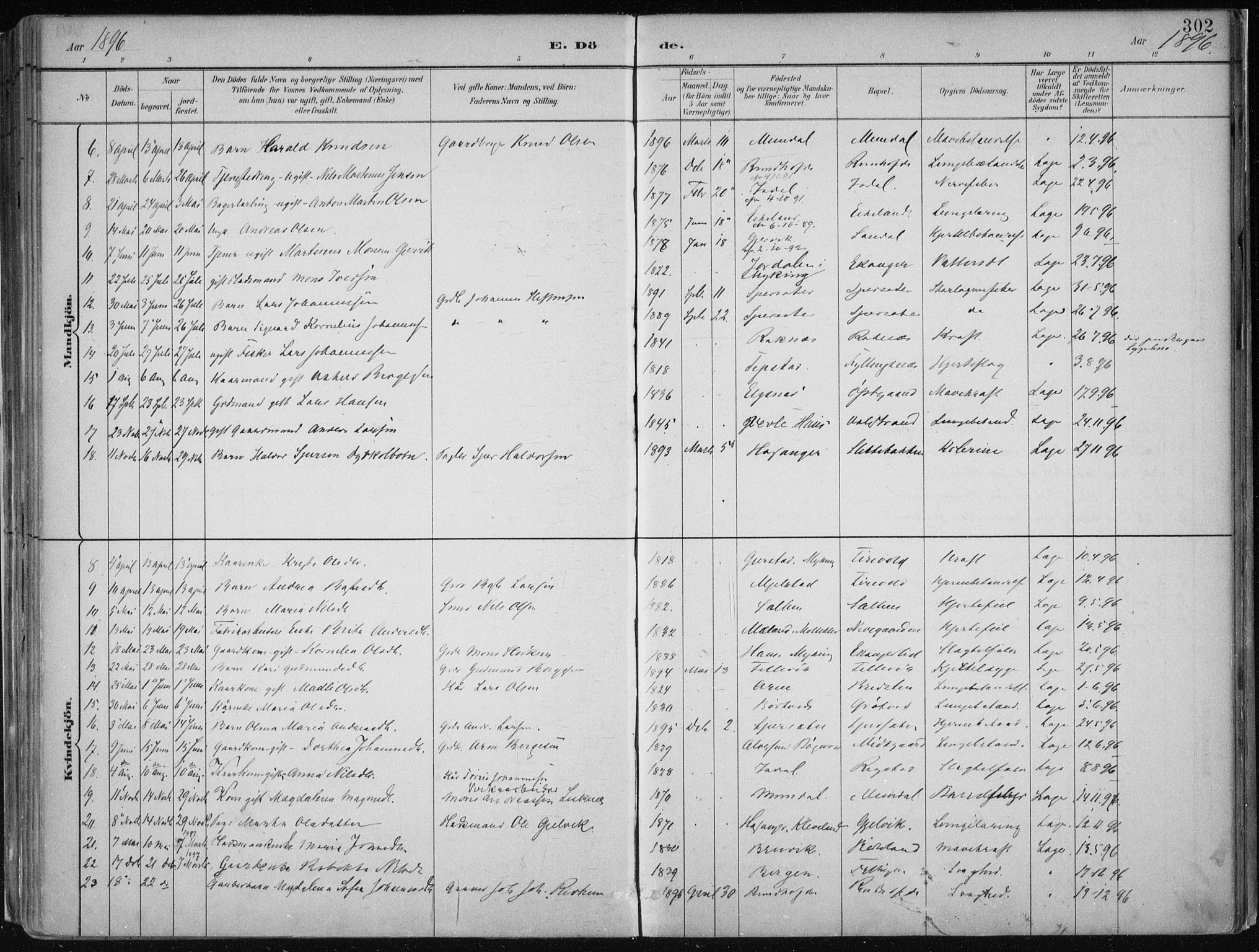 Hamre sokneprestembete, AV/SAB-A-75501/H/Ha/Haa/Haab/L0001: Parish register (official) no. B  1, 1882-1905, p. 302