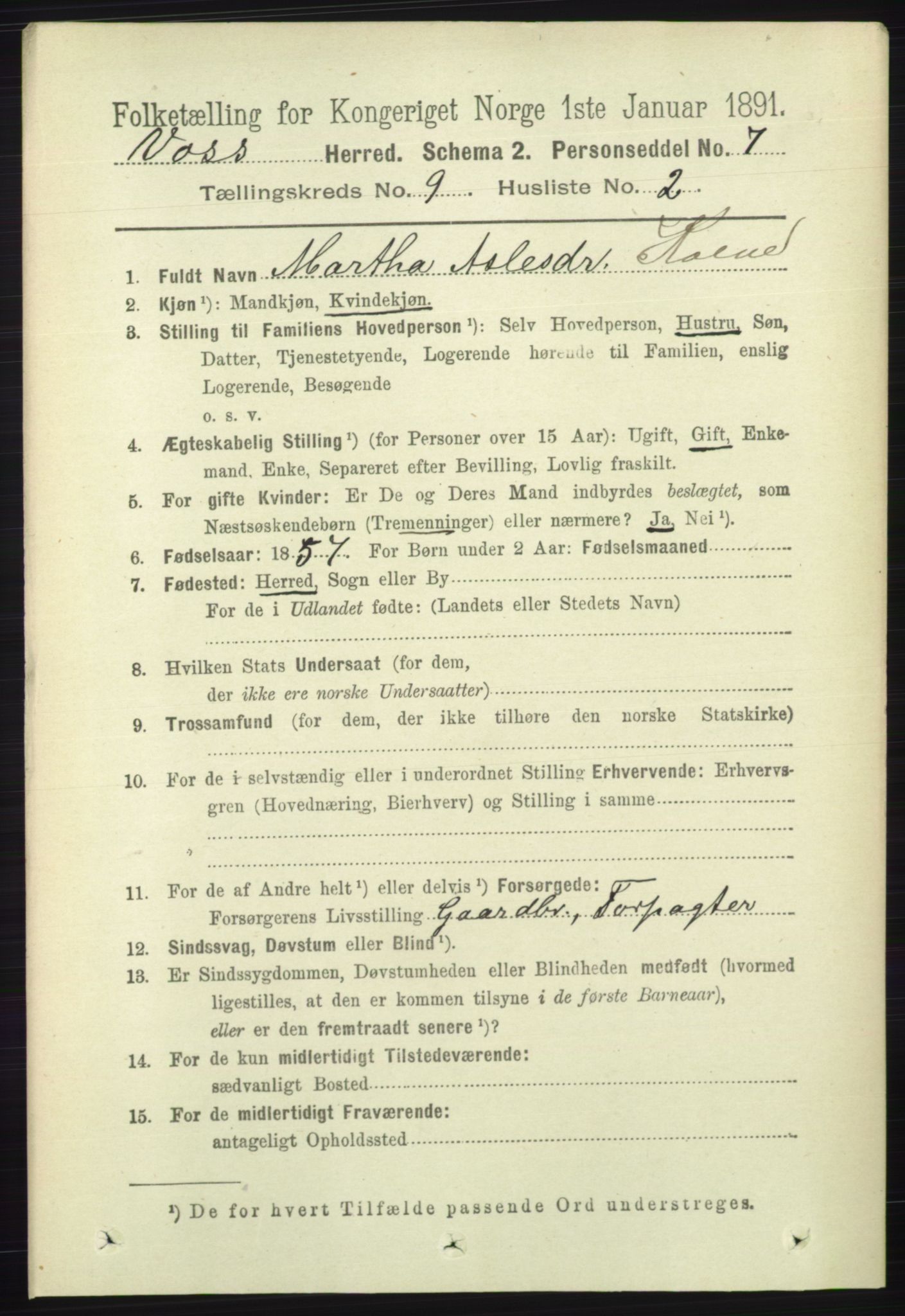 RA, 1891 census for 1235 Voss, 1891, p. 4727