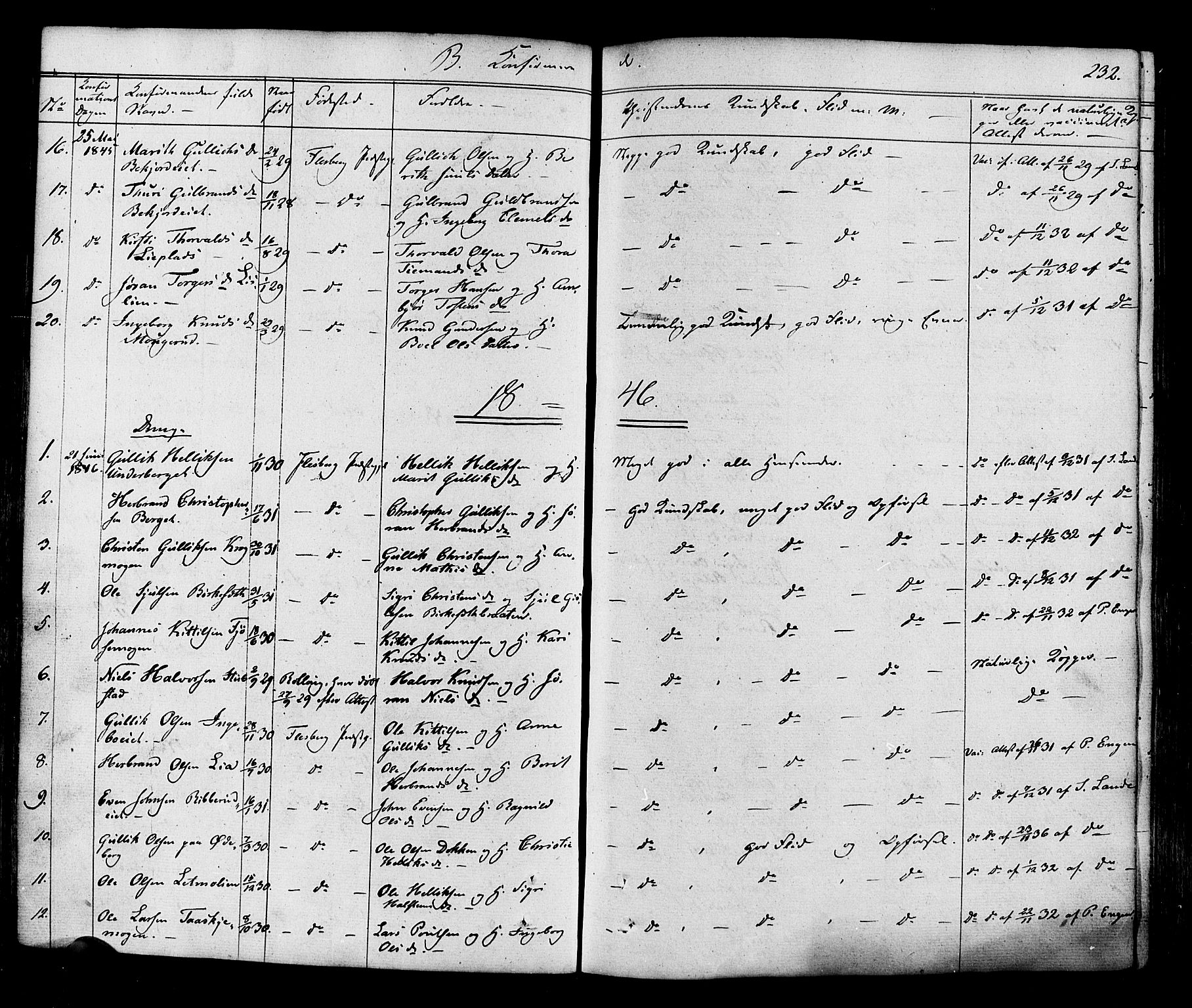 Flesberg kirkebøker, SAKO/A-18/F/Fa/L0006: Parish register (official) no. I 6, 1834-1860, p. 232