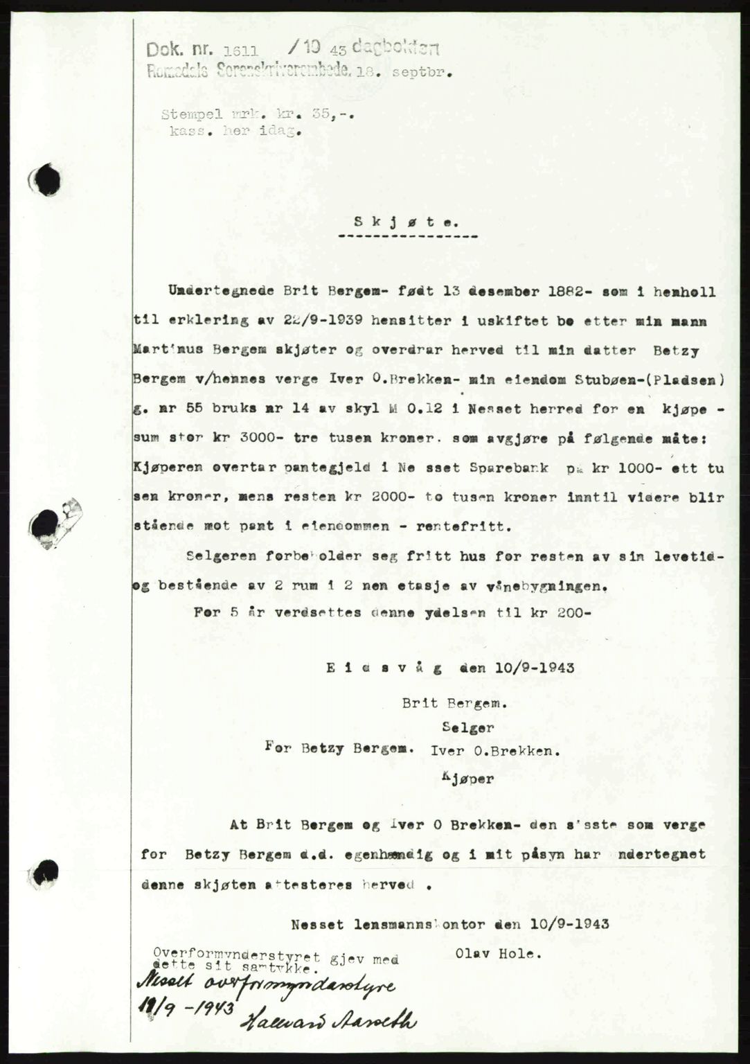 Romsdal sorenskriveri, SAT/A-4149/1/2/2C: Mortgage book no. A16, 1944-1944, Diary no: : 1016/1944