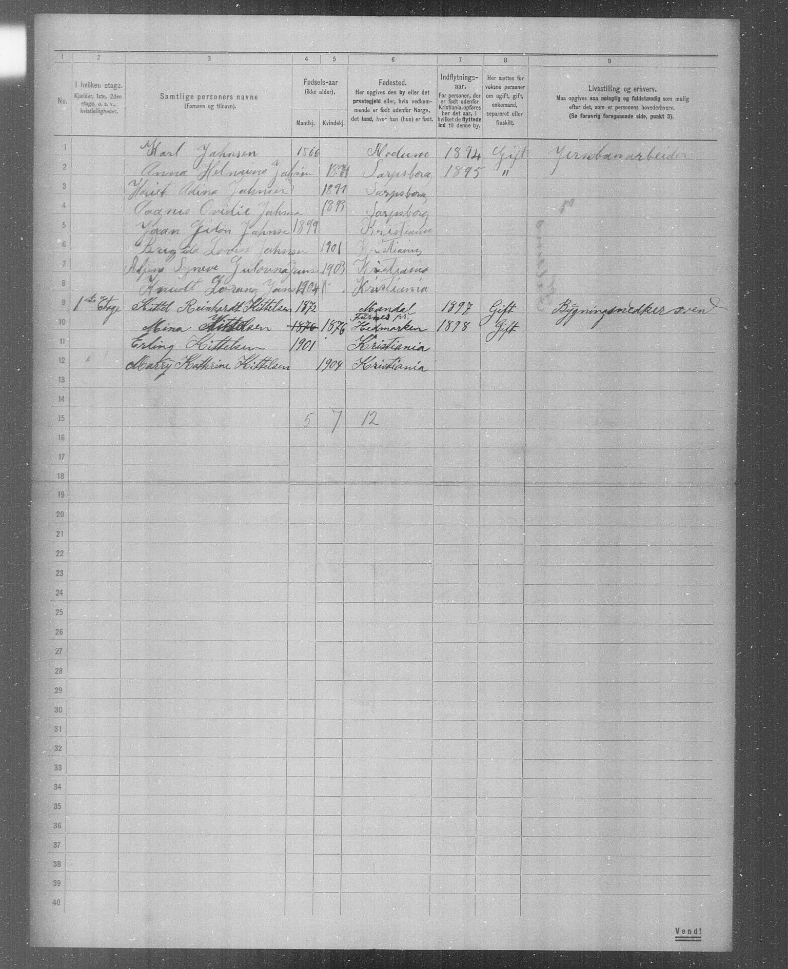 OBA, Municipal Census 1904 for Kristiania, 1904, p. 4806