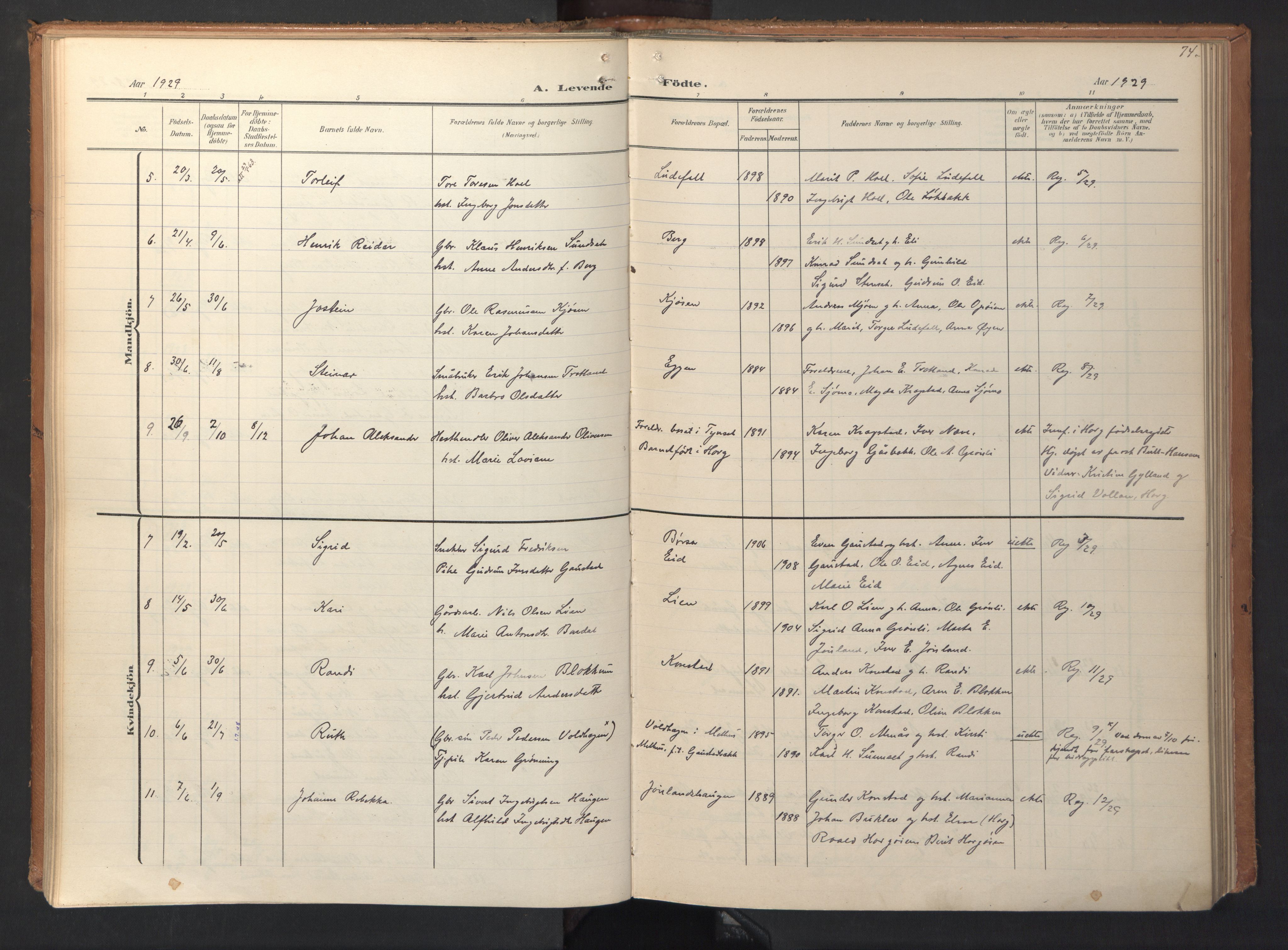 Ministerialprotokoller, klokkerbøker og fødselsregistre - Sør-Trøndelag, SAT/A-1456/694/L1128: Parish register (official) no. 694A02, 1906-1931, p. 74