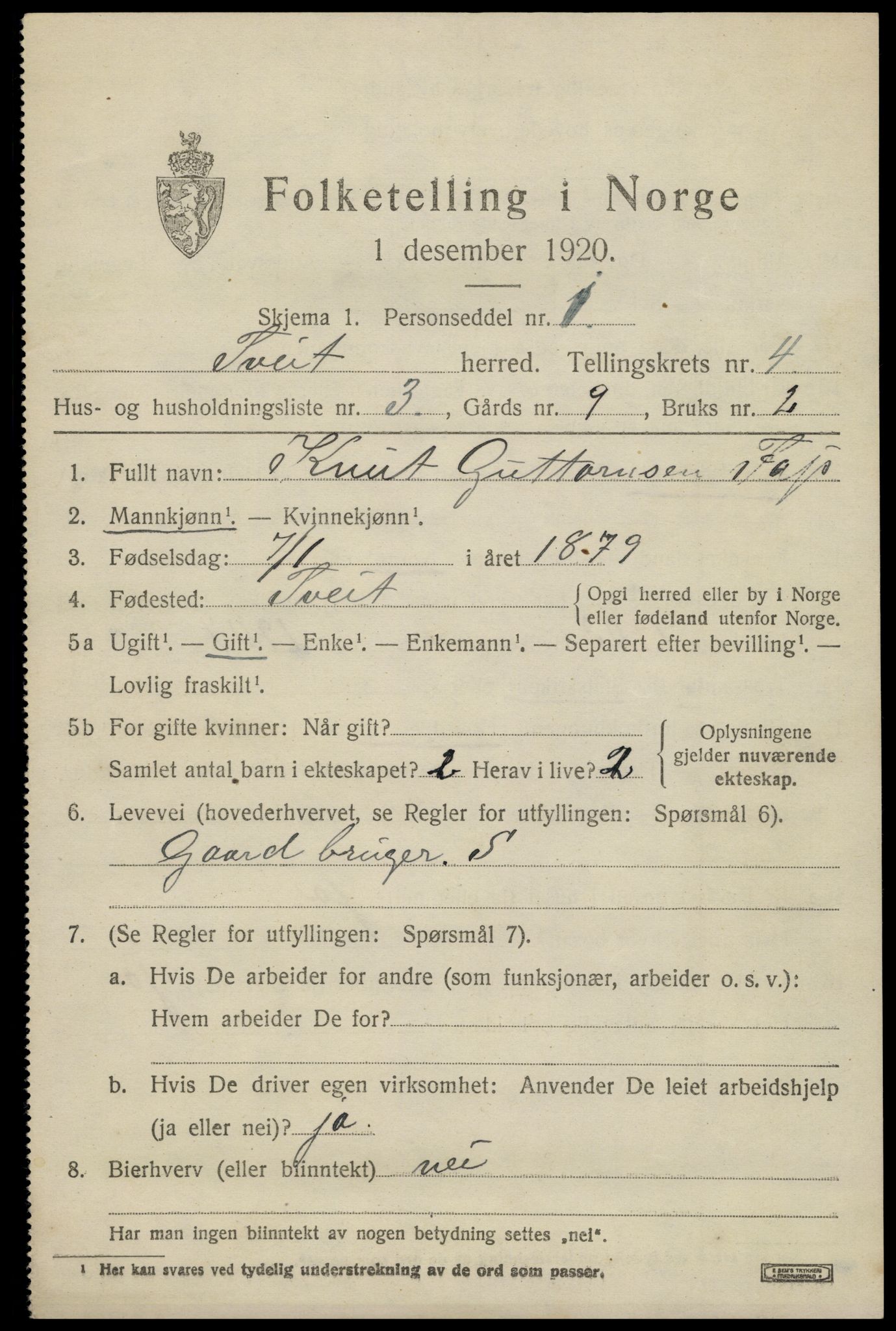 SAK, 1920 census for Tveit, 1920, p. 2000