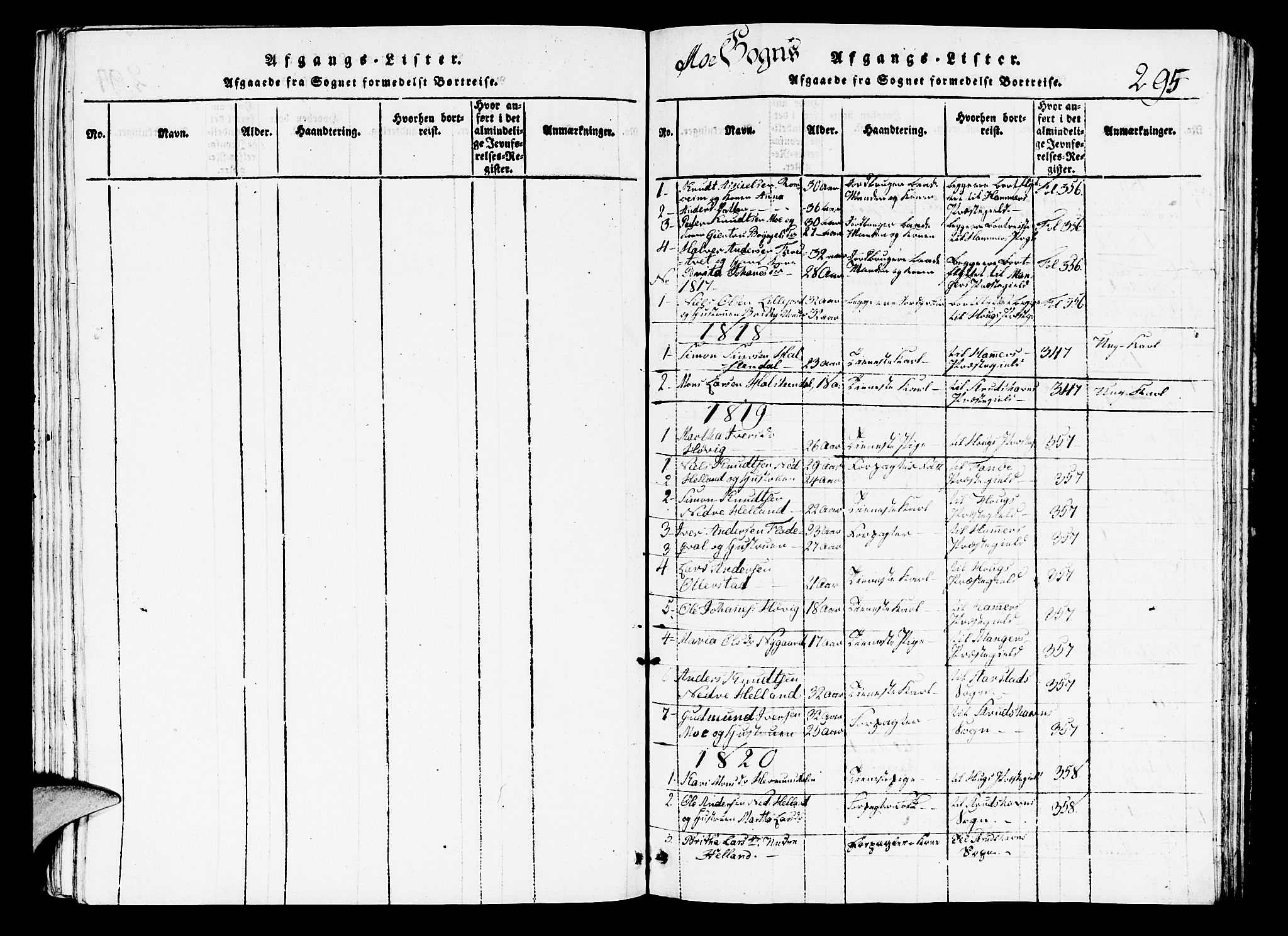Hosanger sokneprestembete, SAB/A-75801/H/Hab: Parish register (copy) no. A 1 /3, 1816-1825, p. 295