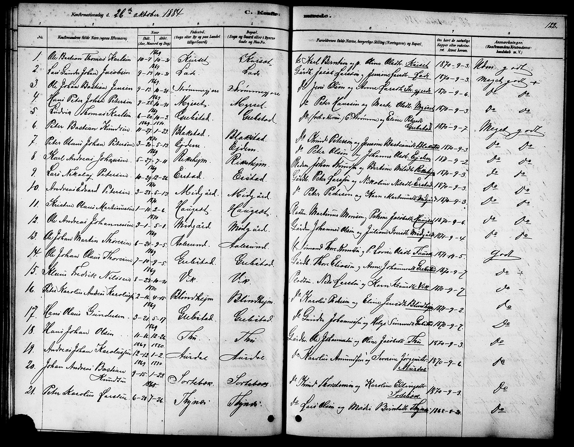 Ministerialprotokoller, klokkerbøker og fødselsregistre - Møre og Romsdal, SAT/A-1454/523/L0339: Parish register (copy) no. 523C02, 1878-1891, p. 122