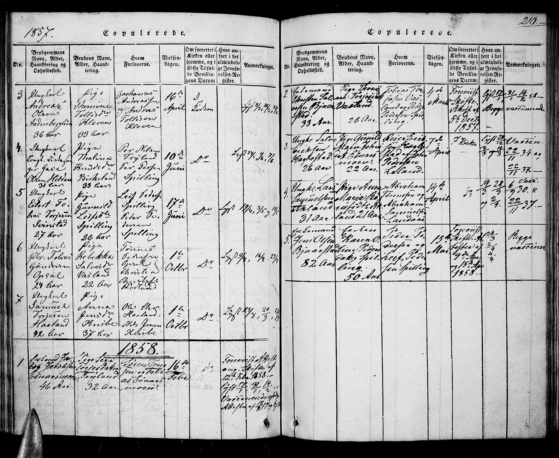 Nord-Audnedal sokneprestkontor, SAK/1111-0032/F/Fa/Fab/L0001: Parish register (official) no. A 1, 1816-1858, p. 210