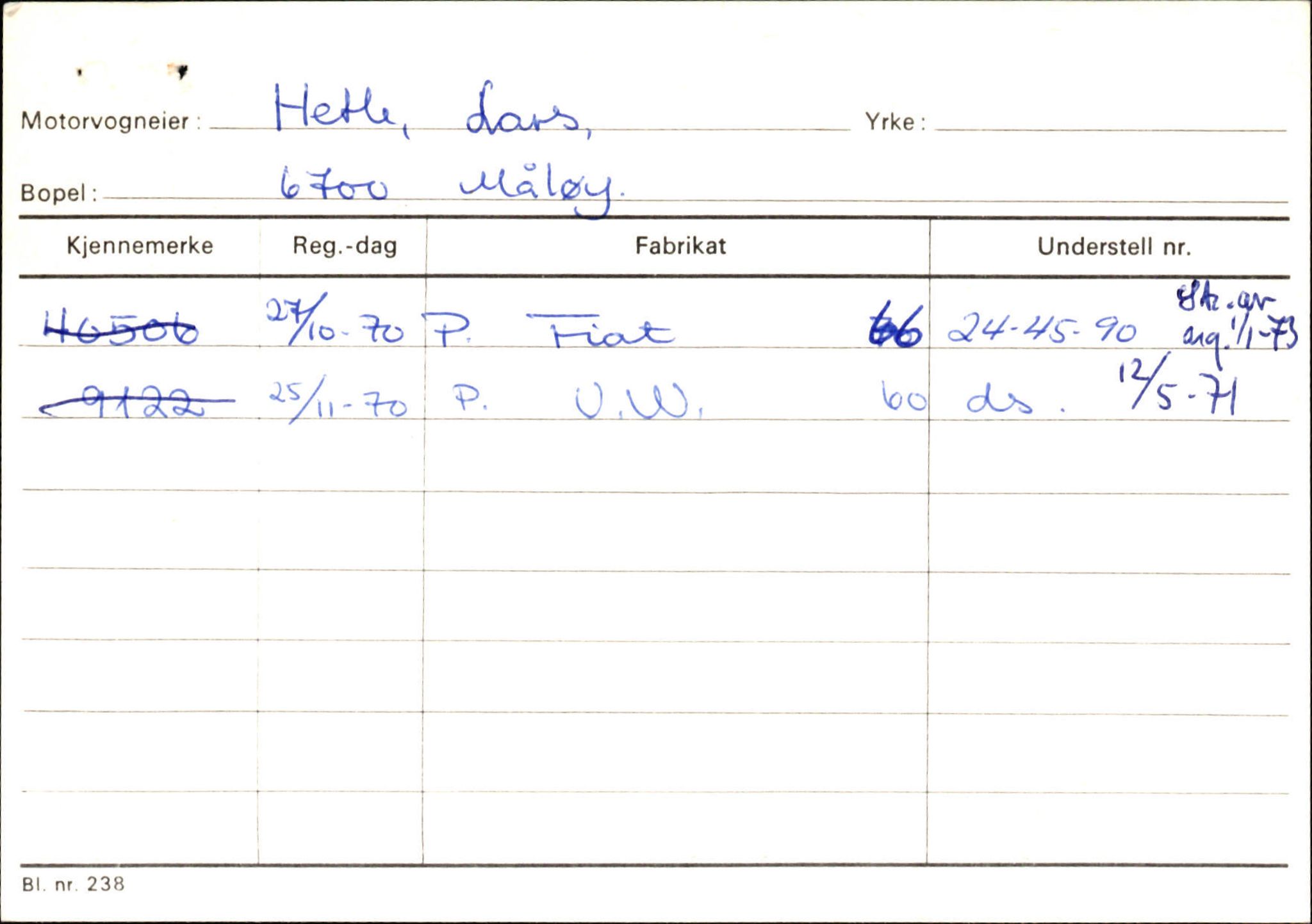 Statens vegvesen, Sogn og Fjordane vegkontor, SAB/A-5301/4/F/L0144: Registerkort Vågsøy A-R, 1945-1975, p. 1037