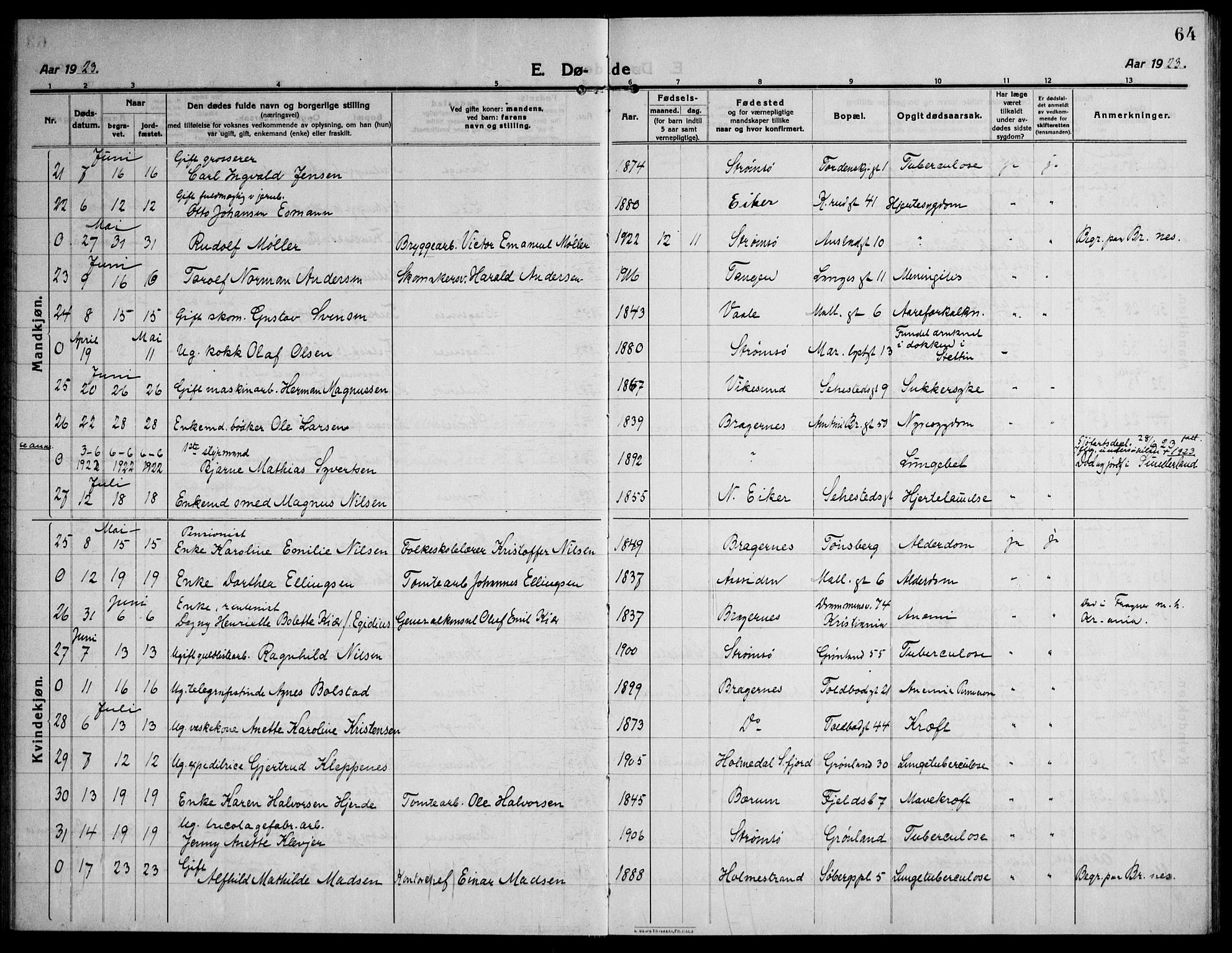 Strømsø kirkebøker, AV/SAKO-A-246/F/Fa/L0028: Parish register (official) no. I 29, 1914-1937, p. 64