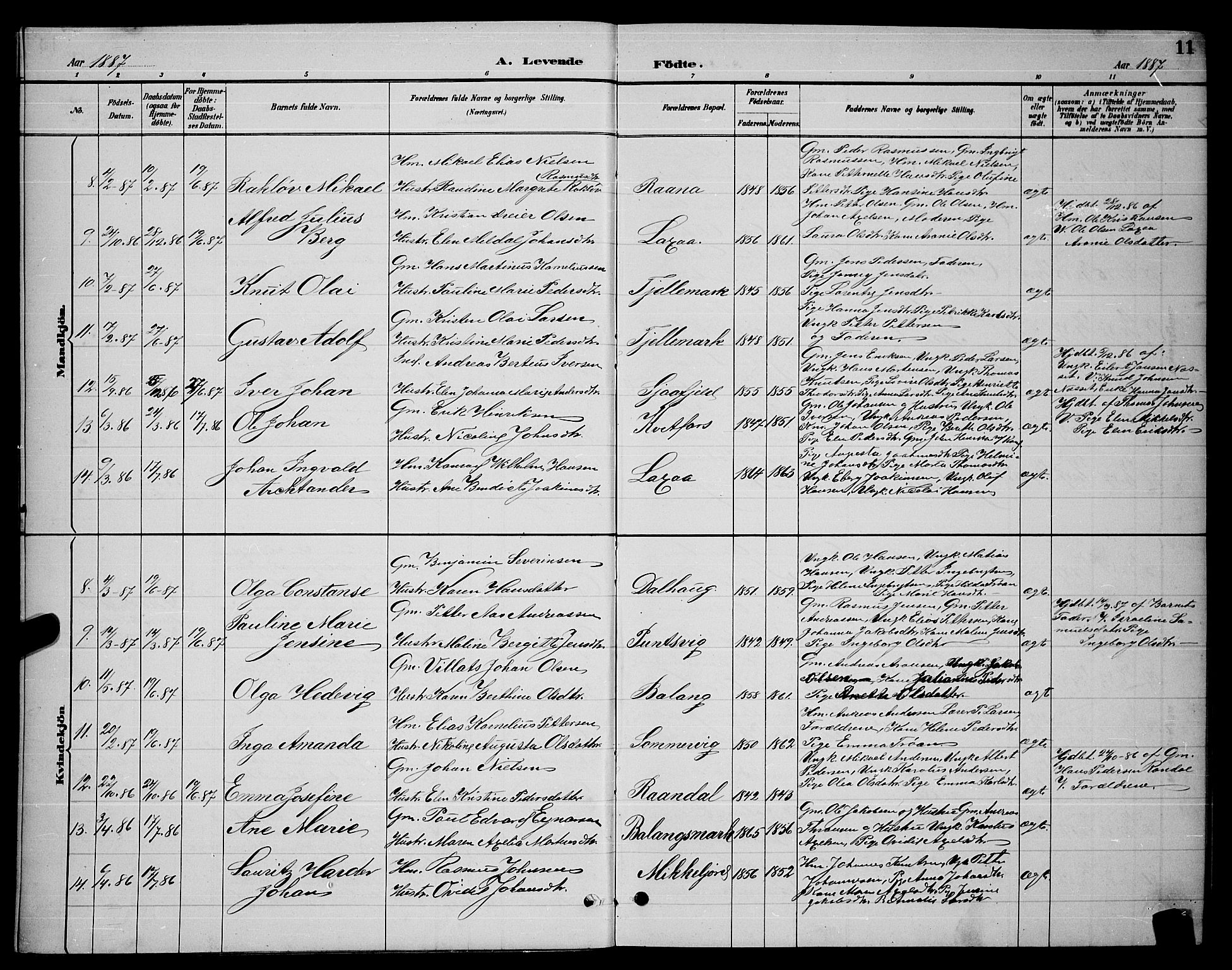 Ministerialprotokoller, klokkerbøker og fødselsregistre - Nordland, SAT/A-1459/863/L0914: Parish register (copy) no. 863C04, 1886-1897, p. 11