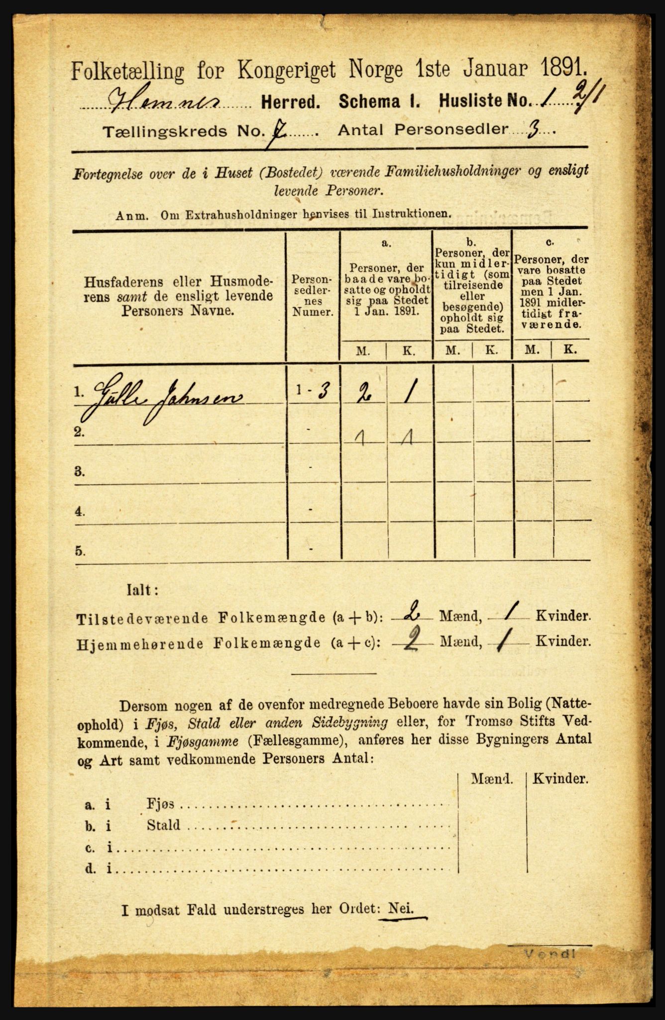 RA, 1891 census for 1832 Hemnes, 1891, p. 3207