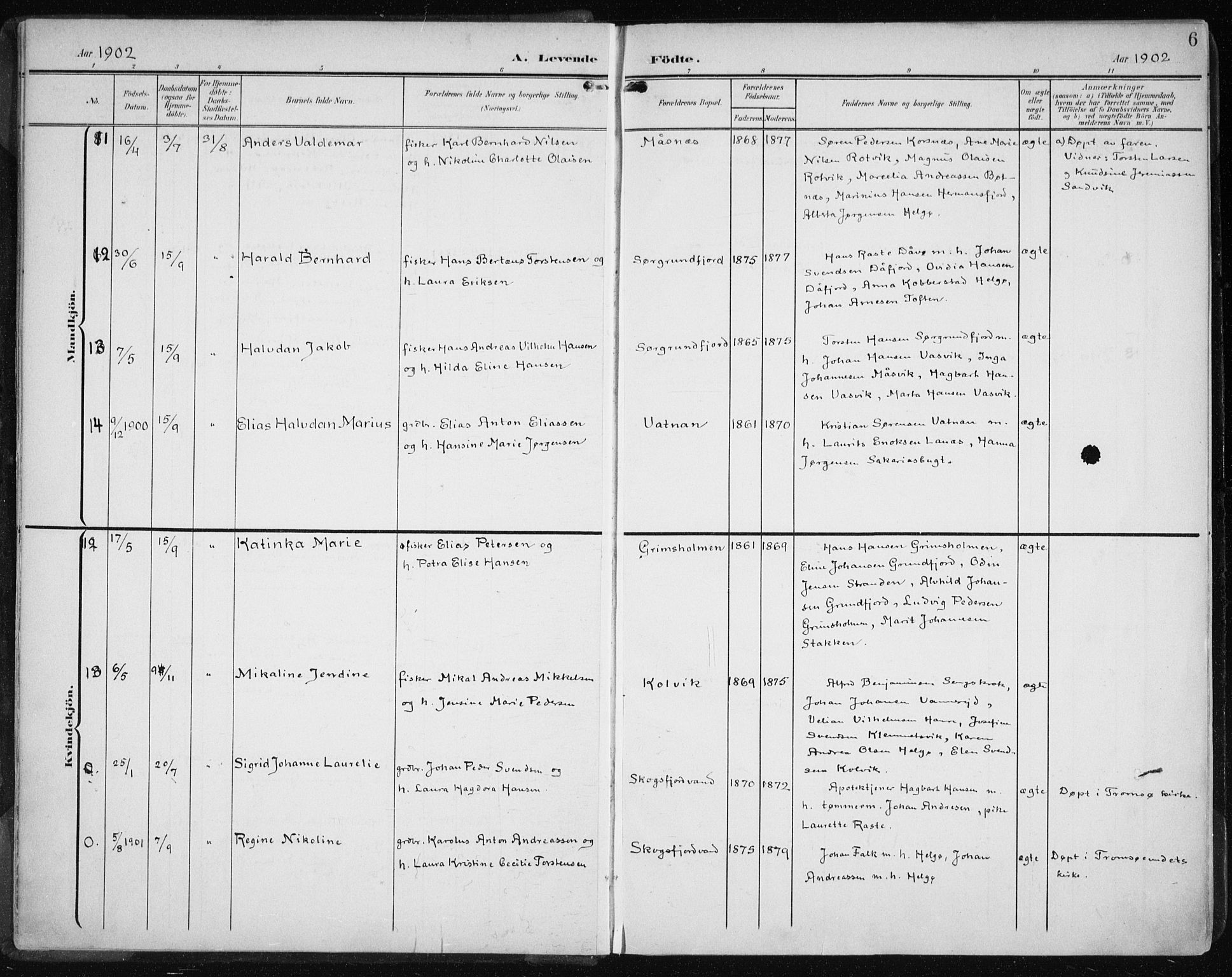 Karlsøy sokneprestembete, SATØ/S-1299/H/Ha/Haa/L0013kirke: Parish register (official) no. 13, 1902-1916, p. 6