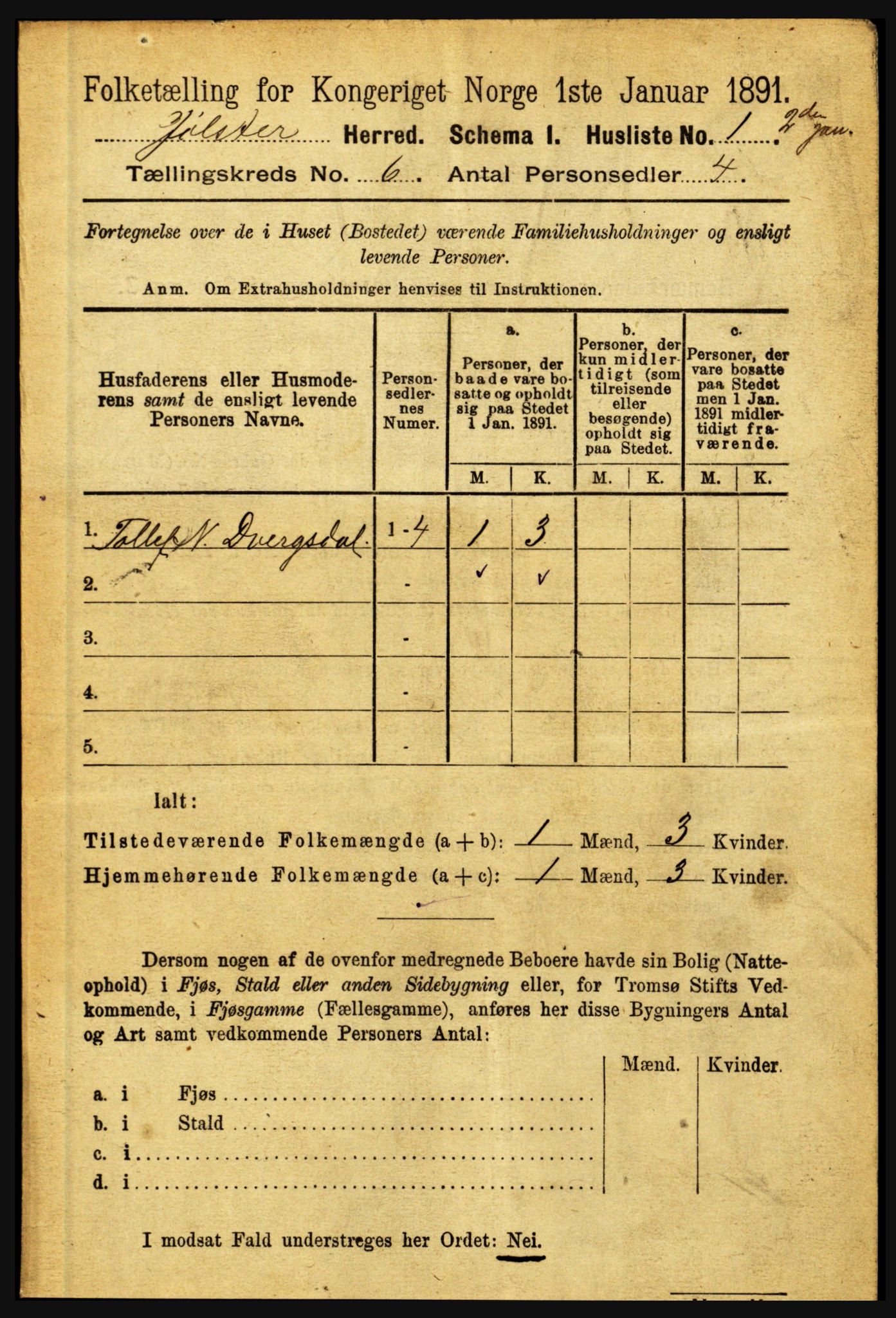 RA, 1891 census for 1431 Jølster, 1891, p. 2143