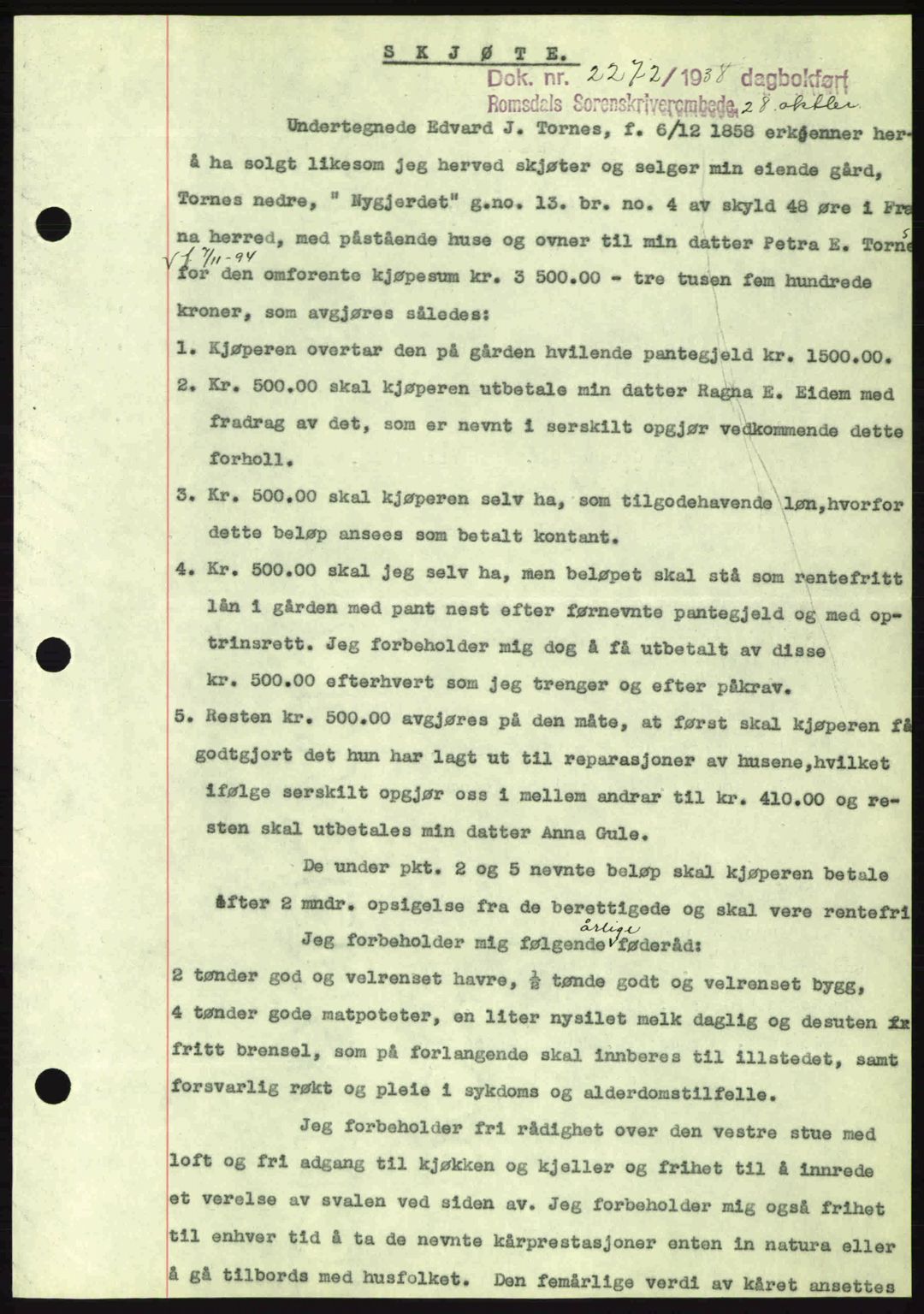 Romsdal sorenskriveri, AV/SAT-A-4149/1/2/2C: Mortgage book no. A7, 1939-1939, Diary no: : 2272/1939