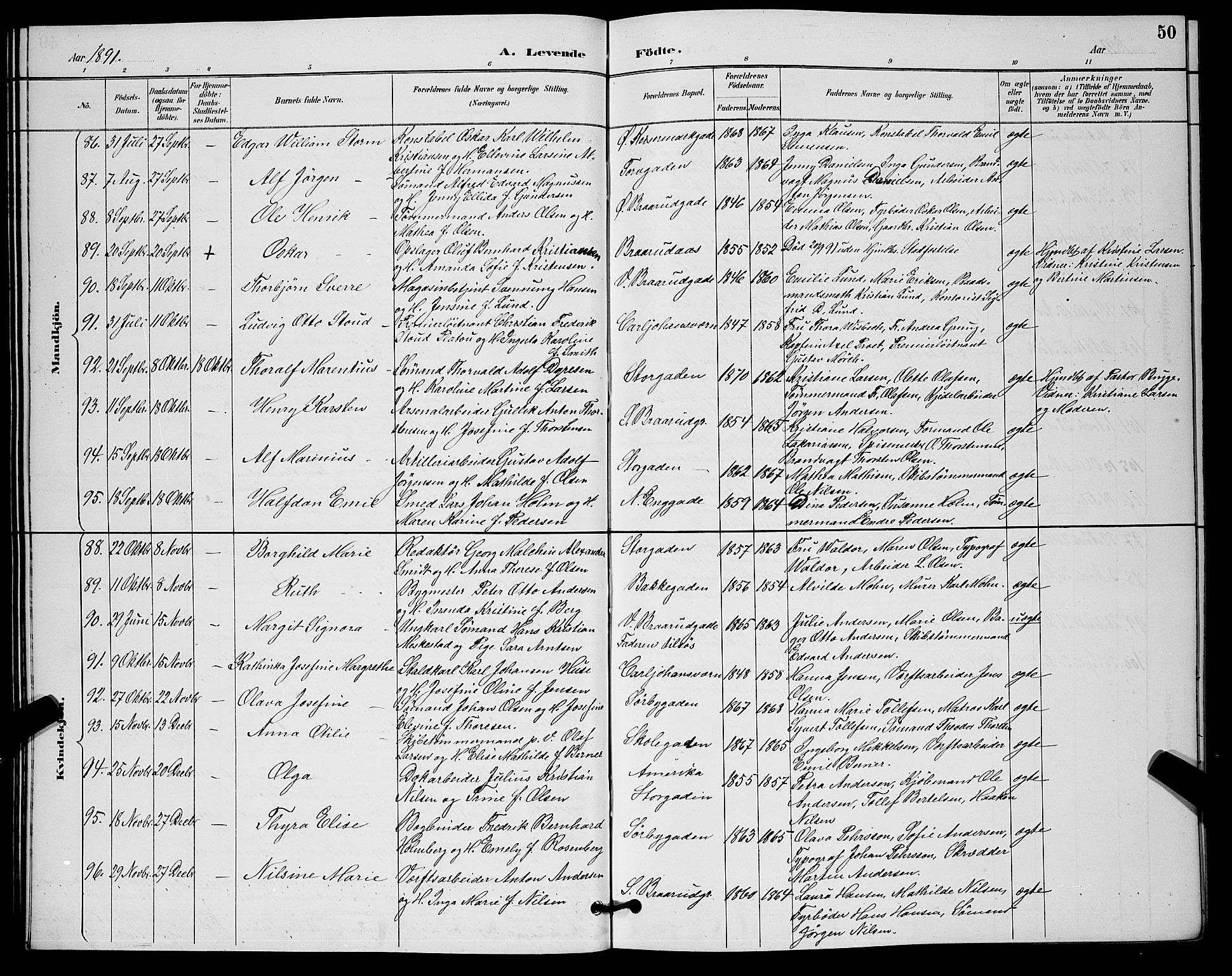 Horten kirkebøker, AV/SAKO-A-348/G/Ga/L0005: Parish register (copy) no. 5, 1888-1895, p. 50