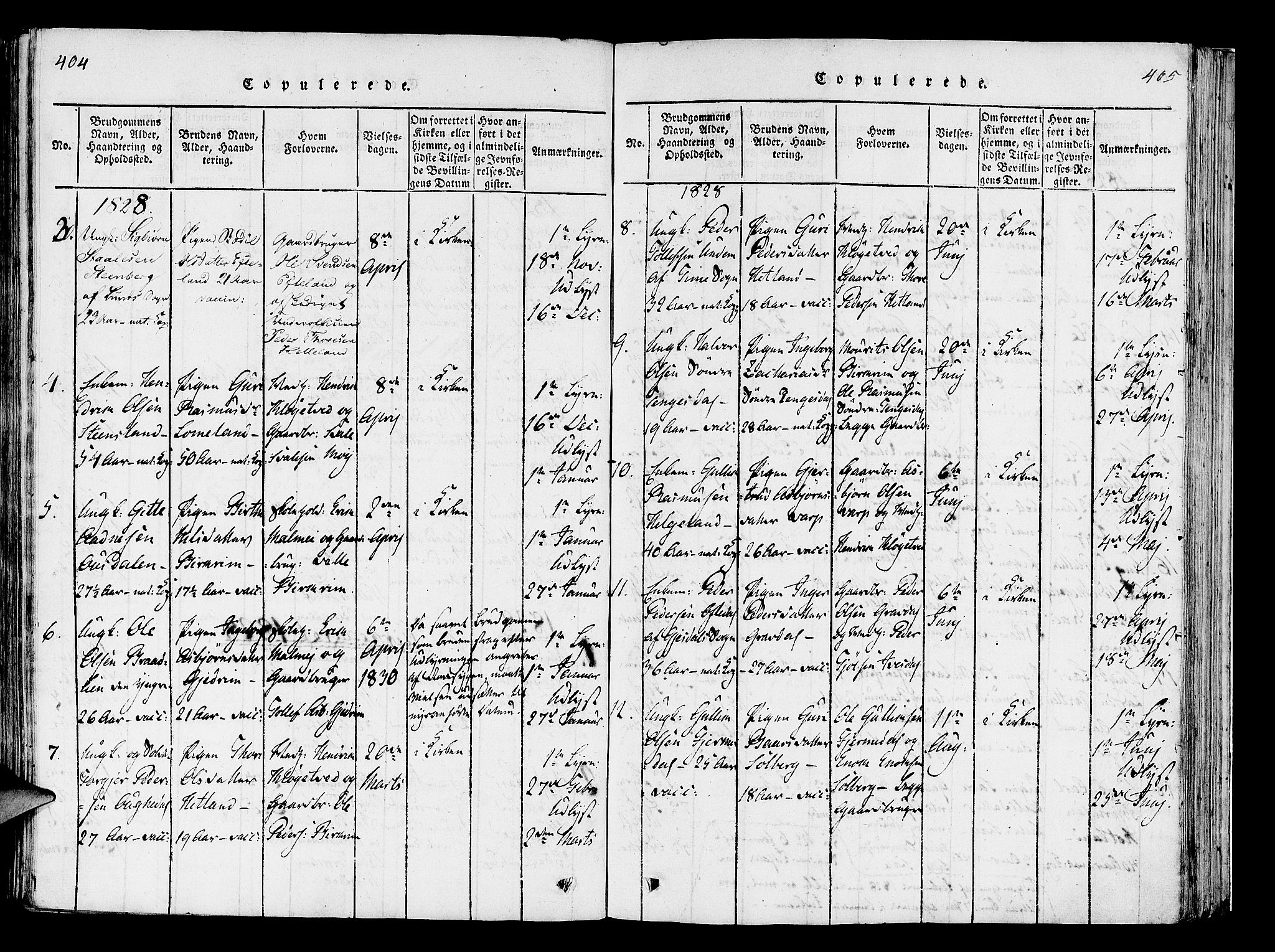 Helleland sokneprestkontor, AV/SAST-A-101810: Parish register (official) no. A 5, 1815-1834, p. 404-405