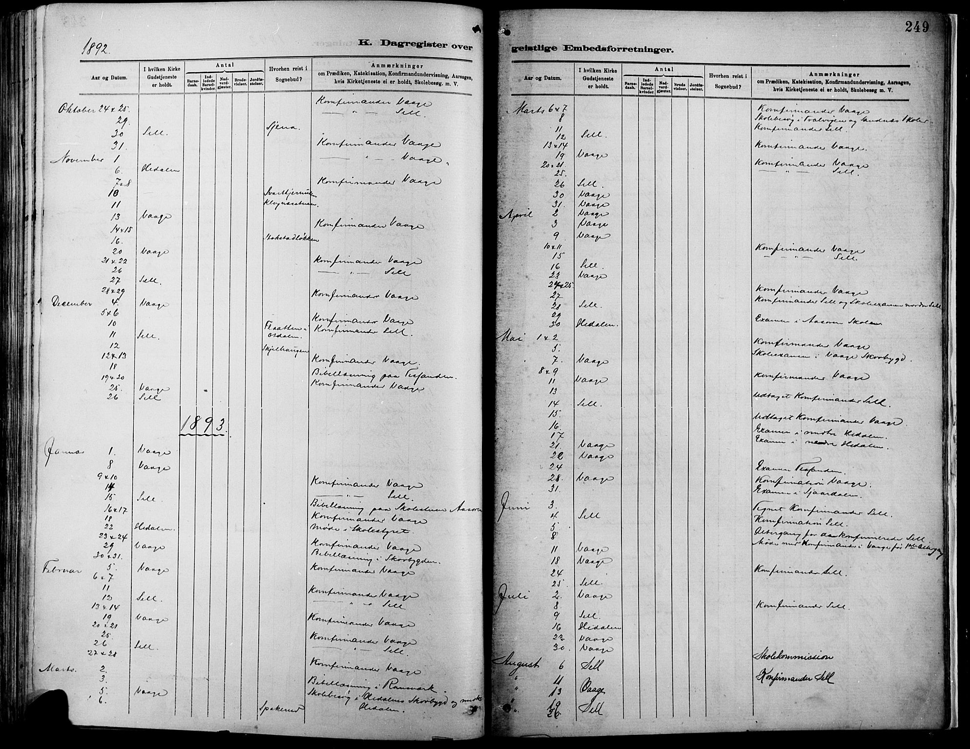 Vågå prestekontor, SAH/PREST-076/H/Ha/Haa/L0009: Parish register (official) no. 9, 1886-1904, p. 249