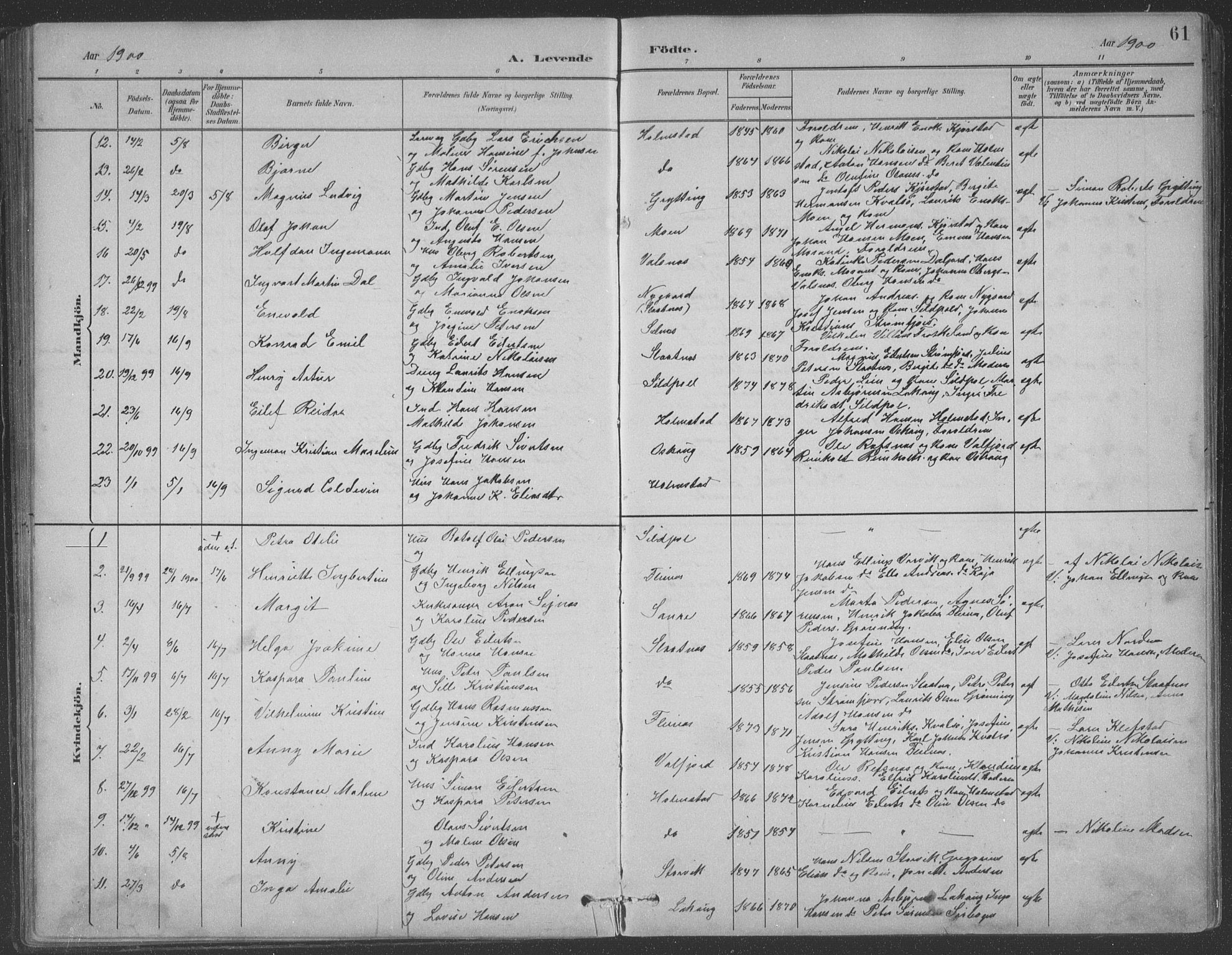 Ministerialprotokoller, klokkerbøker og fødselsregistre - Nordland, AV/SAT-A-1459/890/L1290: Parish register (copy) no. 890C01, 1882-1911, p. 61