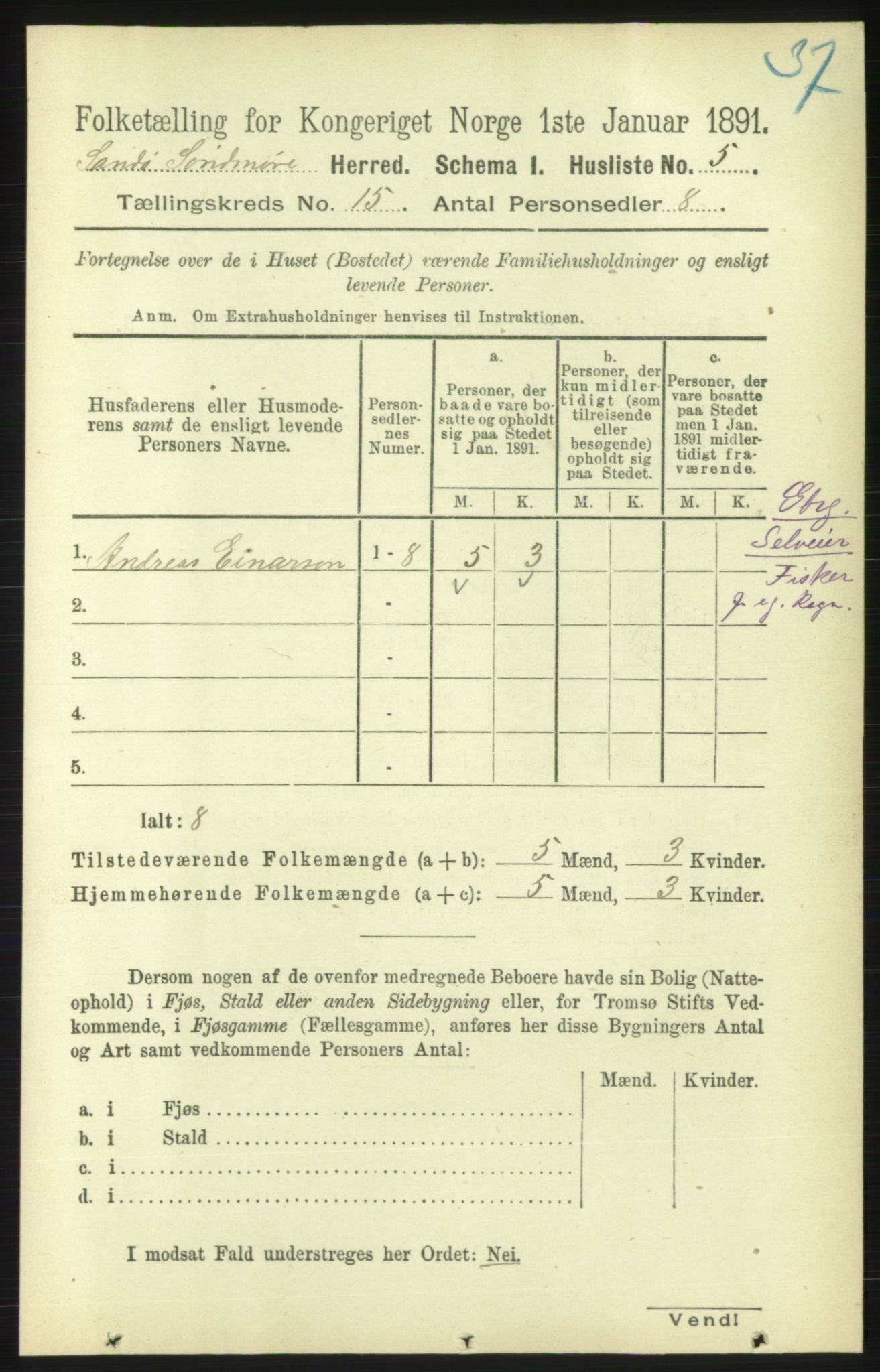 RA, 1891 census for 1514 Sande, 1891, p. 2995