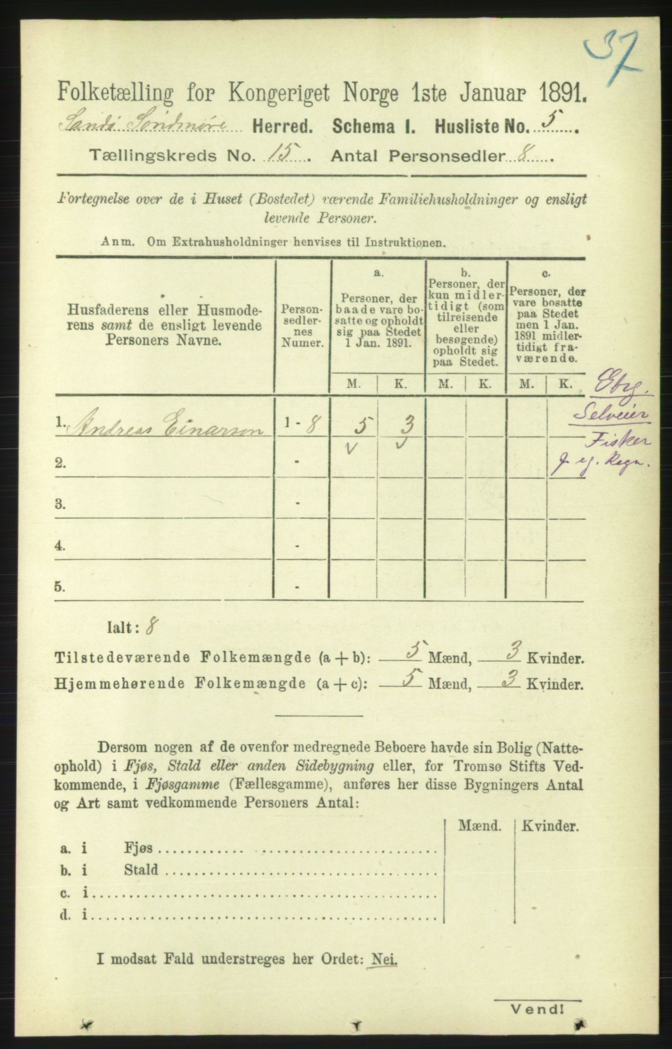 RA, 1891 census for 1514 Sande, 1891, p. 2995