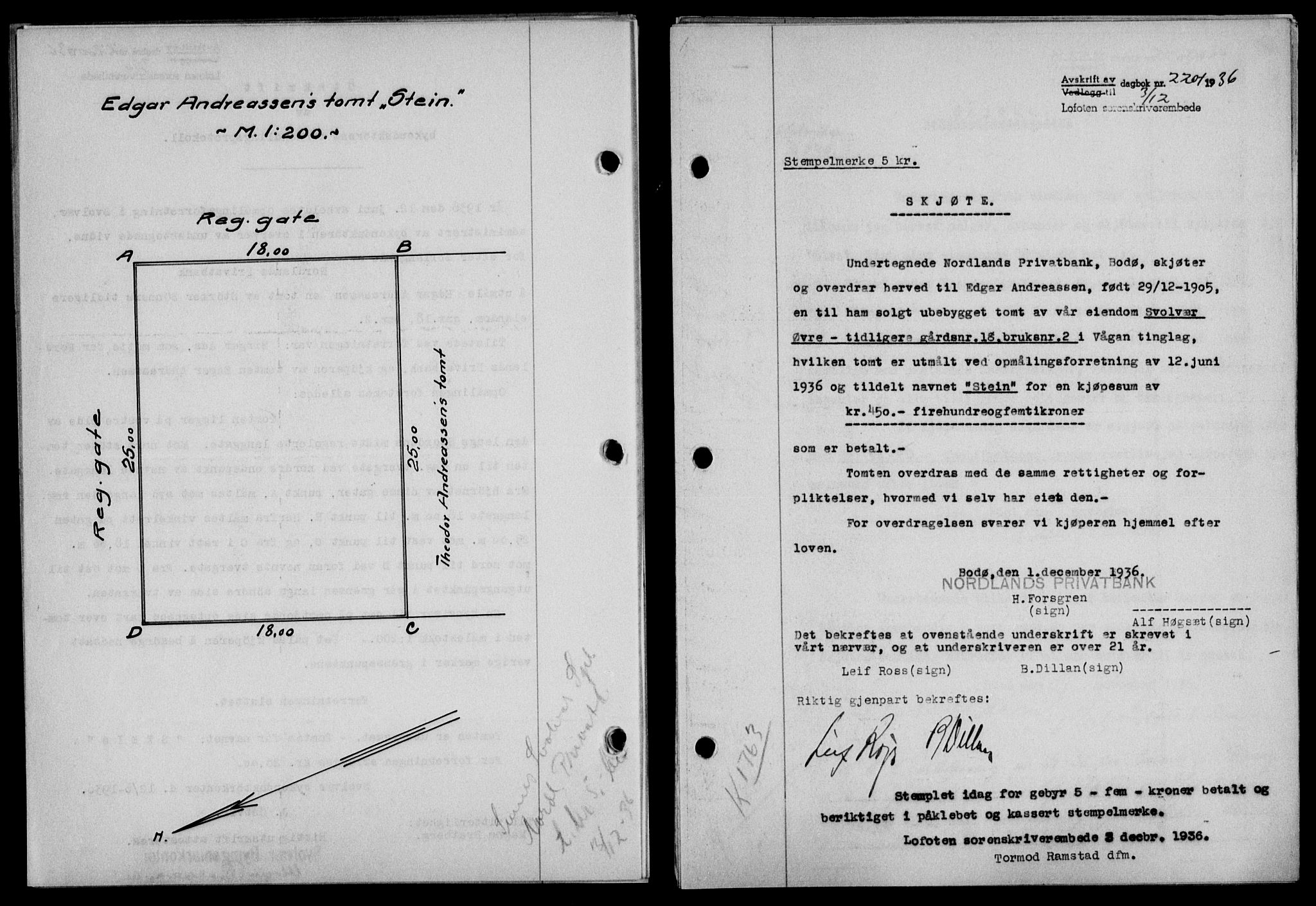 Lofoten sorenskriveri, SAT/A-0017/1/2/2C/L0001a: Mortgage book no. 1a, 1936-1937, Diary no: : 2201/1936