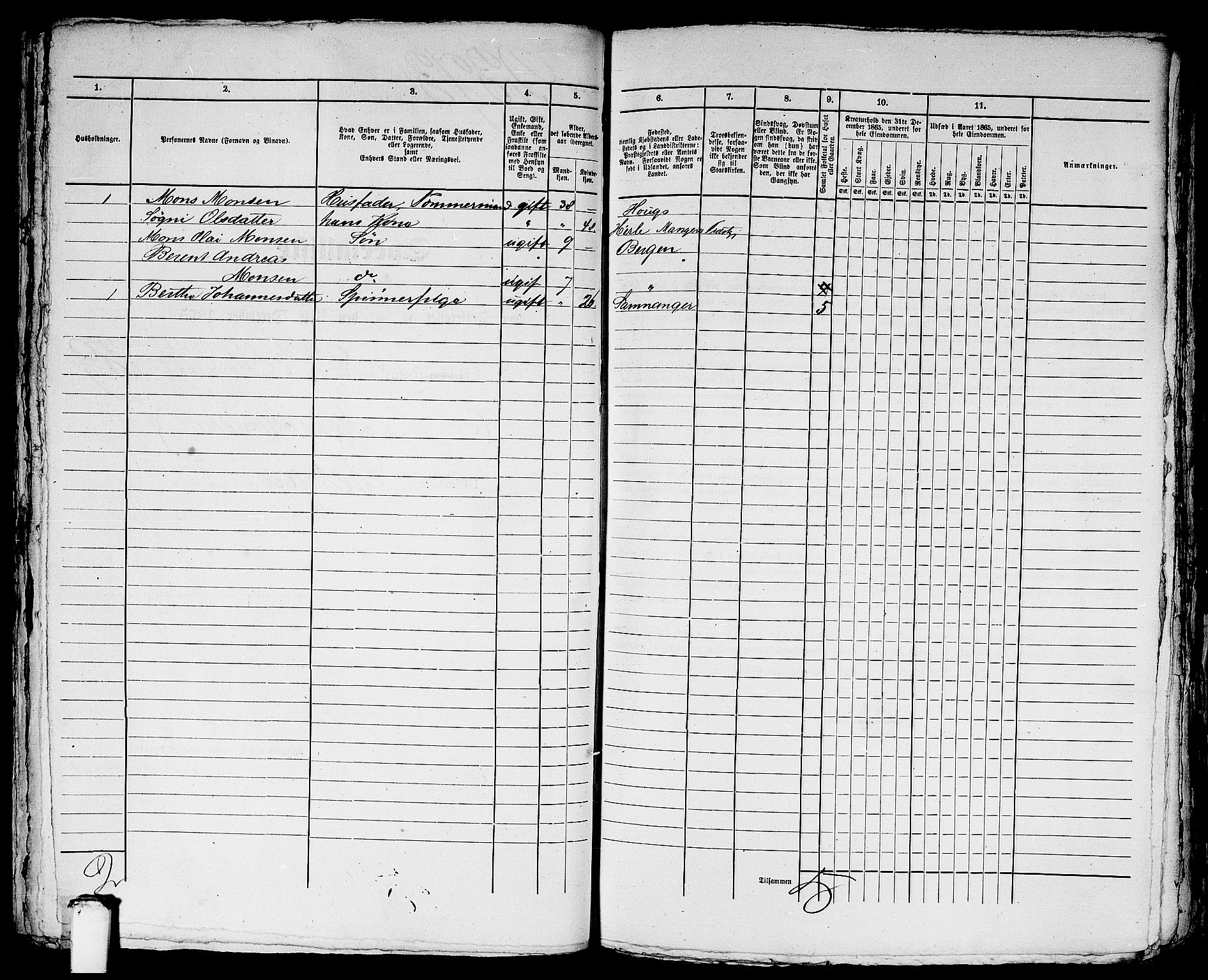 RA, 1865 census for Bergen, 1865, p. 4850