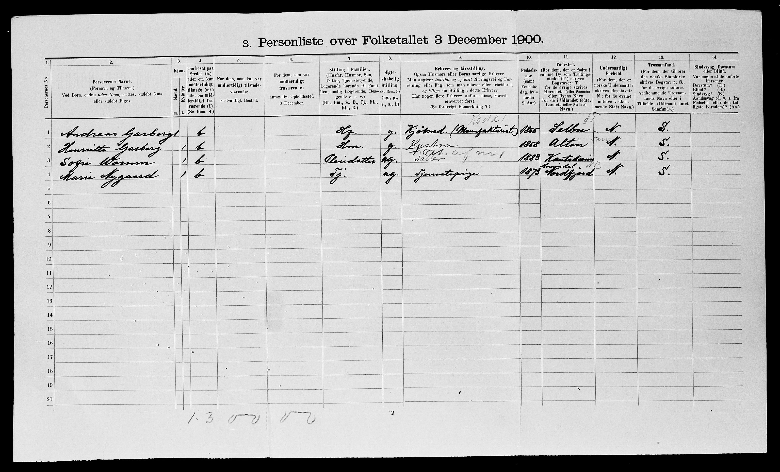 SATØ, 1900 census for Tromsø, 1900, p. 1208